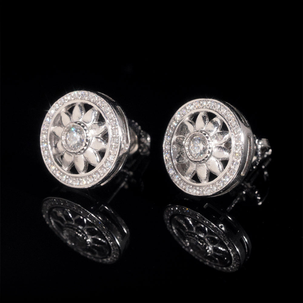 Solid Silver Cricle Round Earrings With GRA Certificate Moissanite Diamond