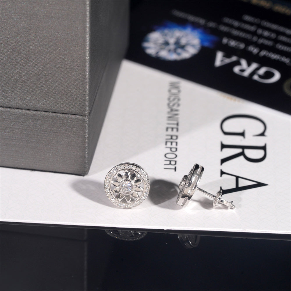 Solid Silver Cricle Round Earrings With GRA Certificate Moissanite Diamond