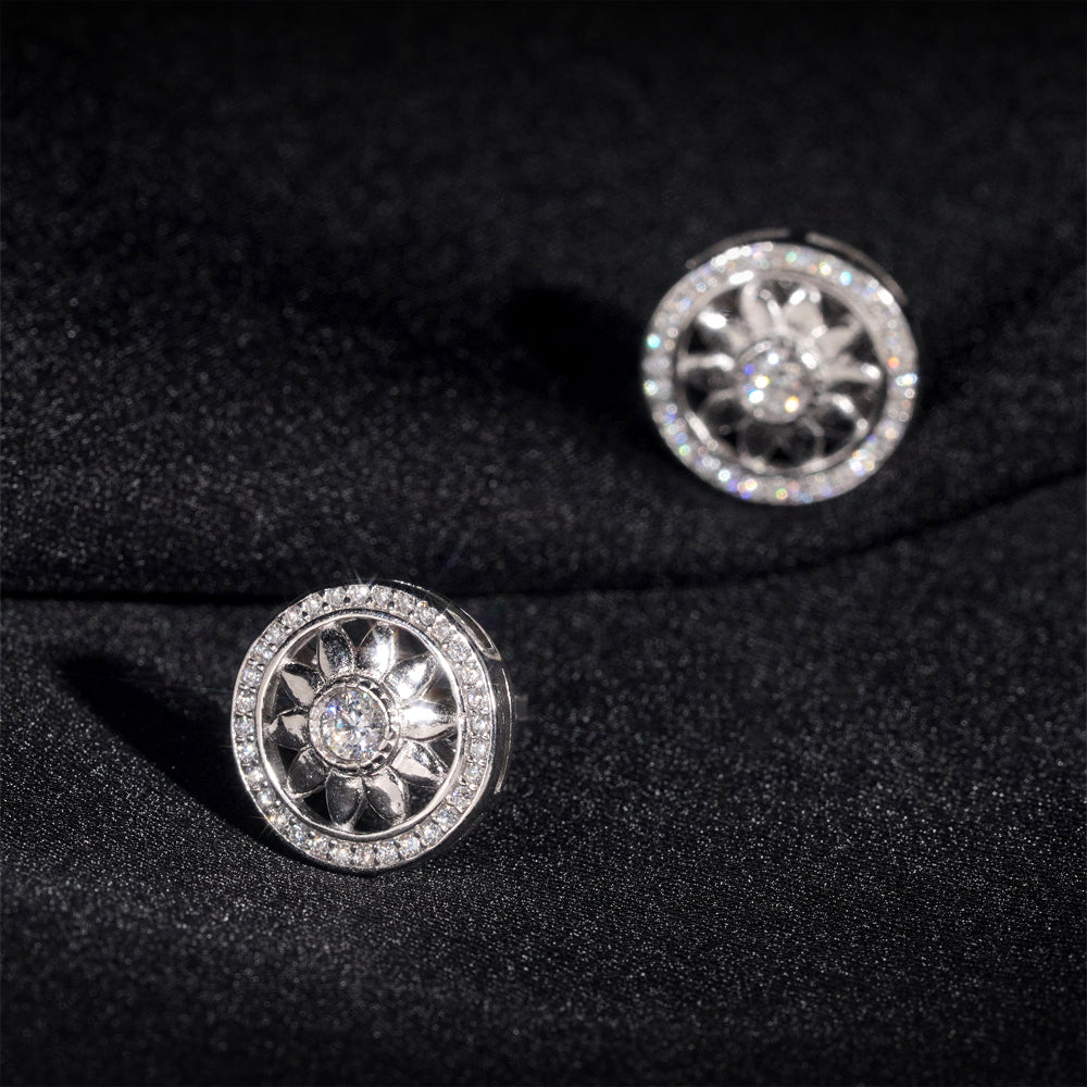 Solid Silver Cricle Round Earrings With GRA Certificate Moissanite Diamond