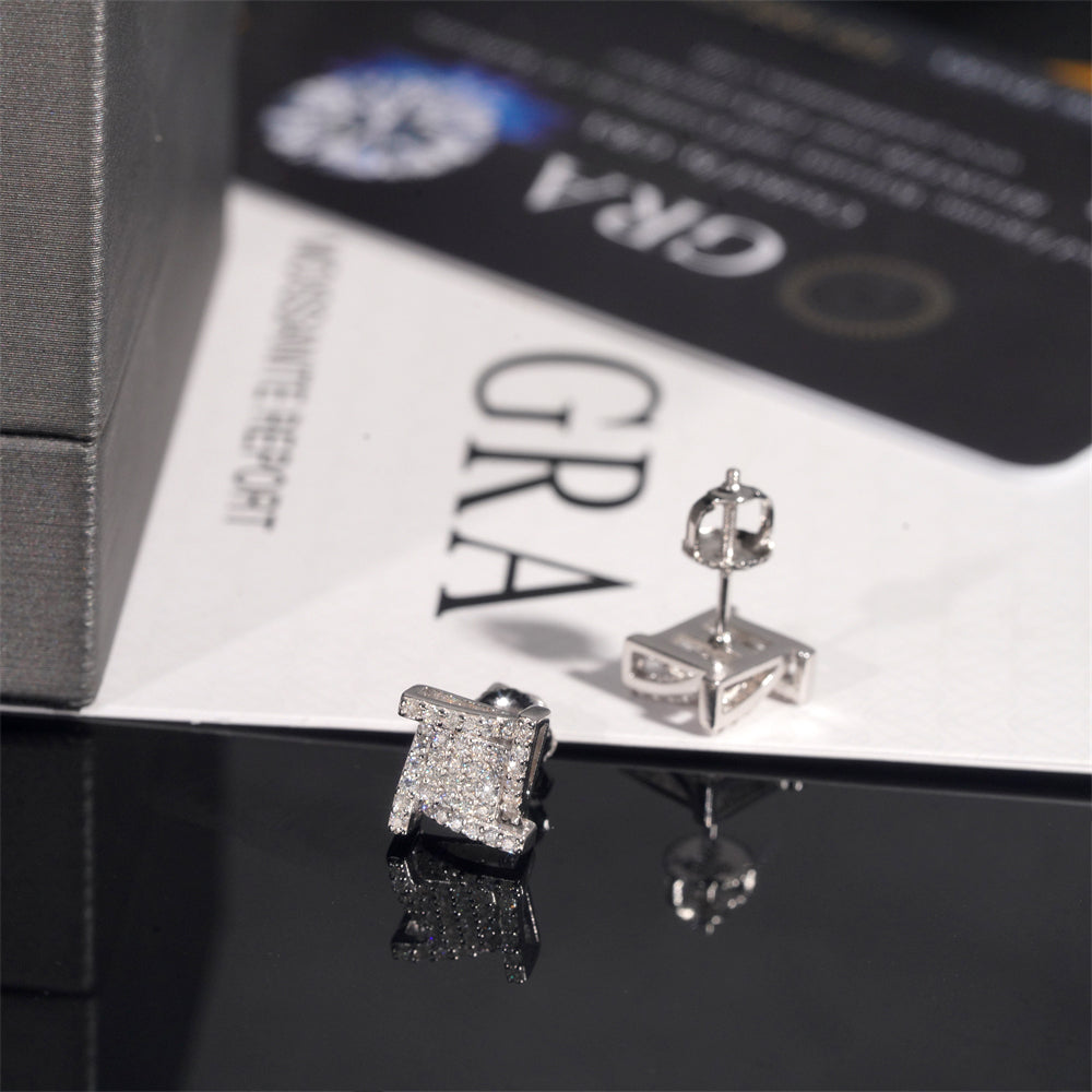 925 Sterling Silver Gra Certificated Iced Out VVS Moissanite Diamond Stud Earrings Hip Hop Jewelry