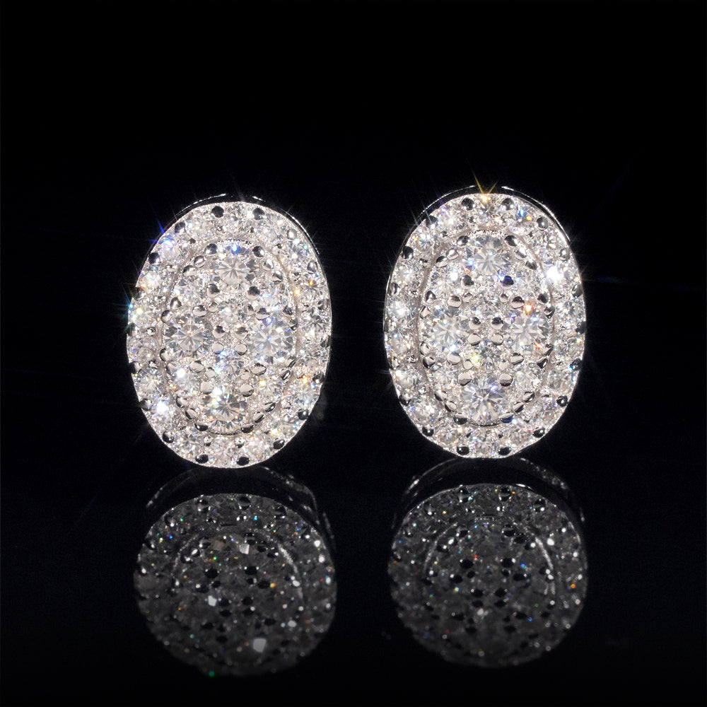 Oval Moissanite Earrings Screw Back Iced Out Hip Hop Jewelry 925 Sterling Silver
