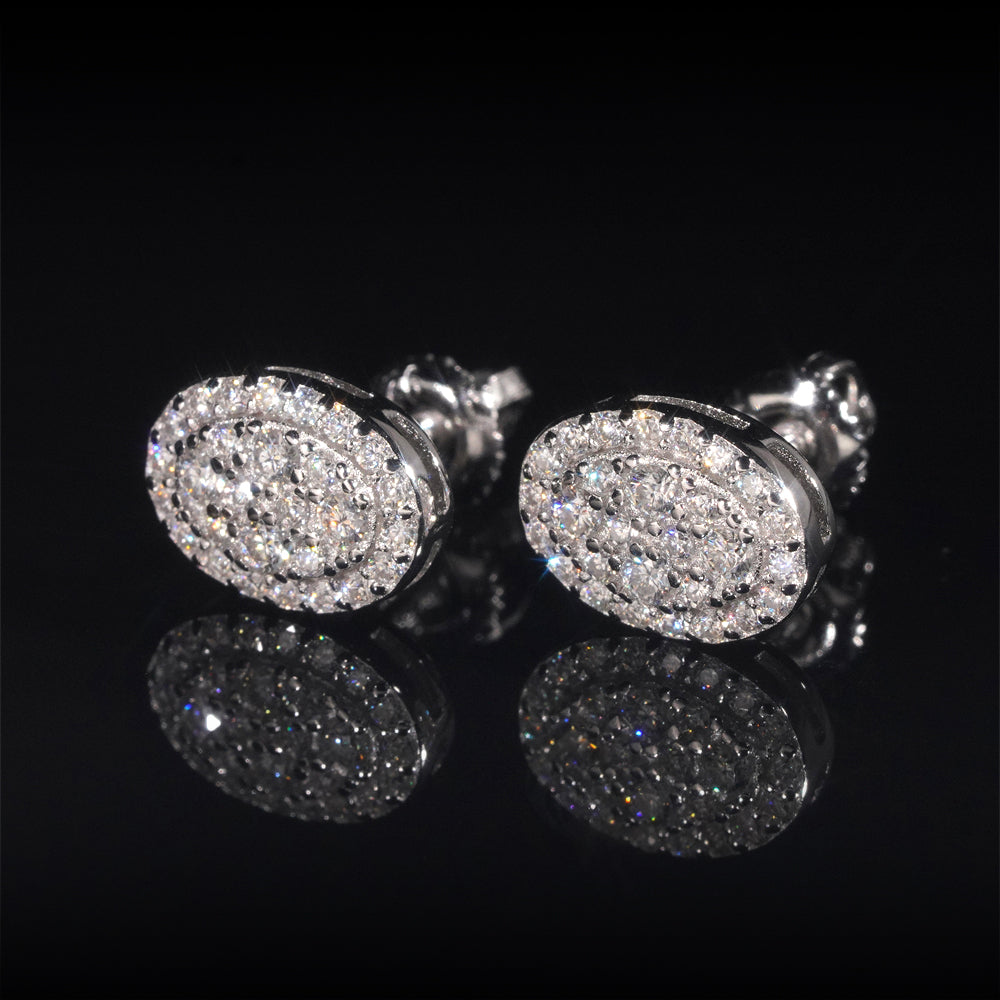 Oval Moissanite Earrings Screw Back Iced Out Hip Hop Jewelry 925 Sterling Silver