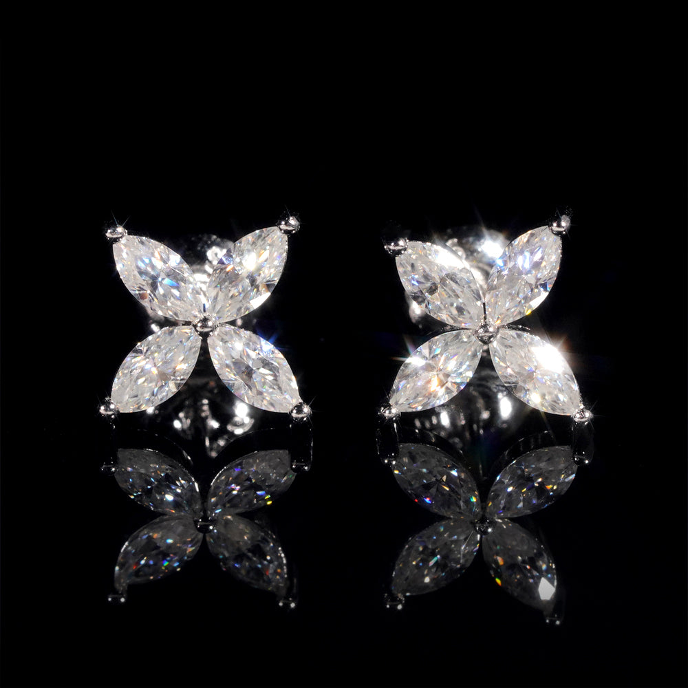 Elegant Design 925 Silver Marquise Cut Moissanite Flower Earrings For Women