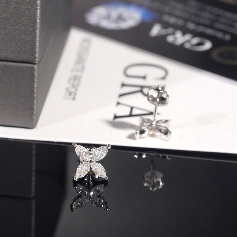 Elegant Design 925 Silver Marquise Cut Moissanite Flower Earrings For Women