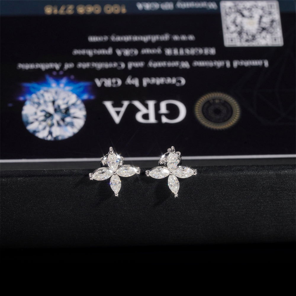 Elegant Design 925 Silver Marquise Cut Moissanite Flower Earrings For Women