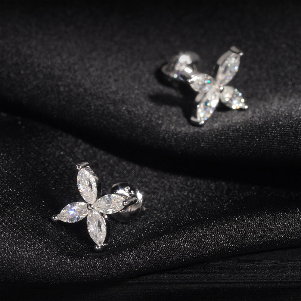 Elegant Design 925 Silver Marquise Cut Moissanite Flower Earrings For Women
