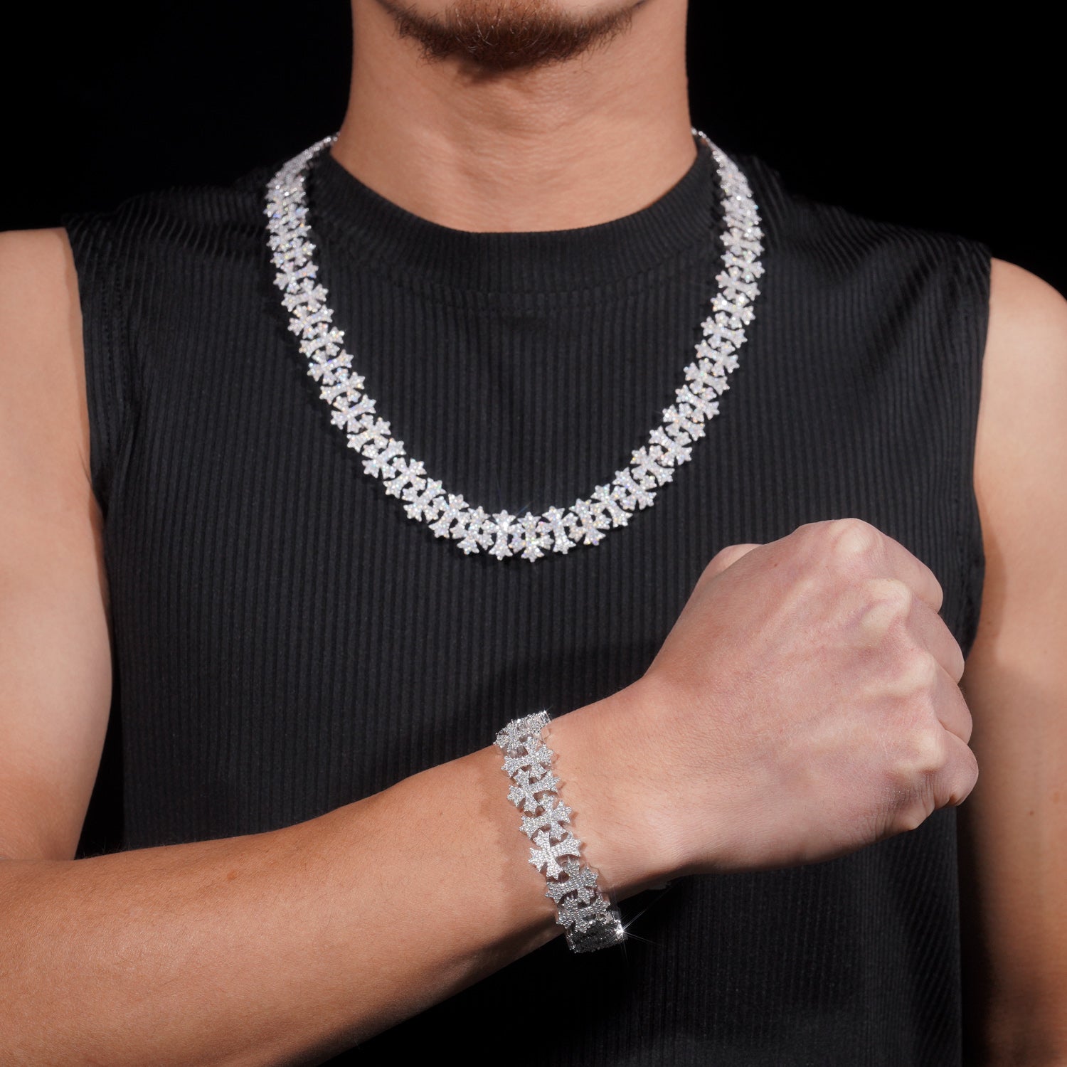 Sterling Silver 925 16MM Fully Iced VVS Moissanite LInk Hip Hop Chain Jewelry For Men Chrome Heart Style