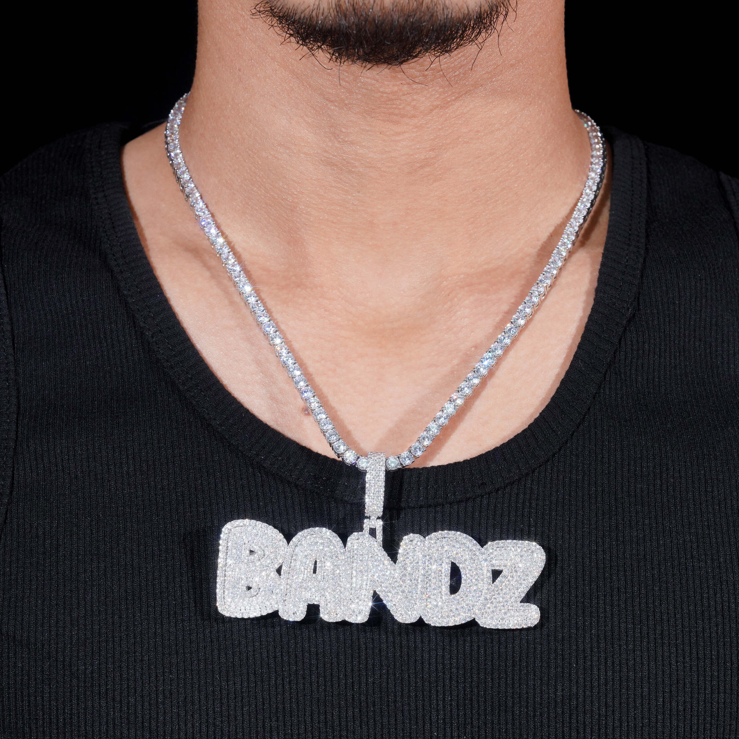 925 Silver Iced Out VVS Moissanite Diamond Custom Name Pendant Match 15MM Cuban