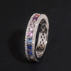 Women Rainbow Moissanite Diamond Eternity Ring 925 Silver