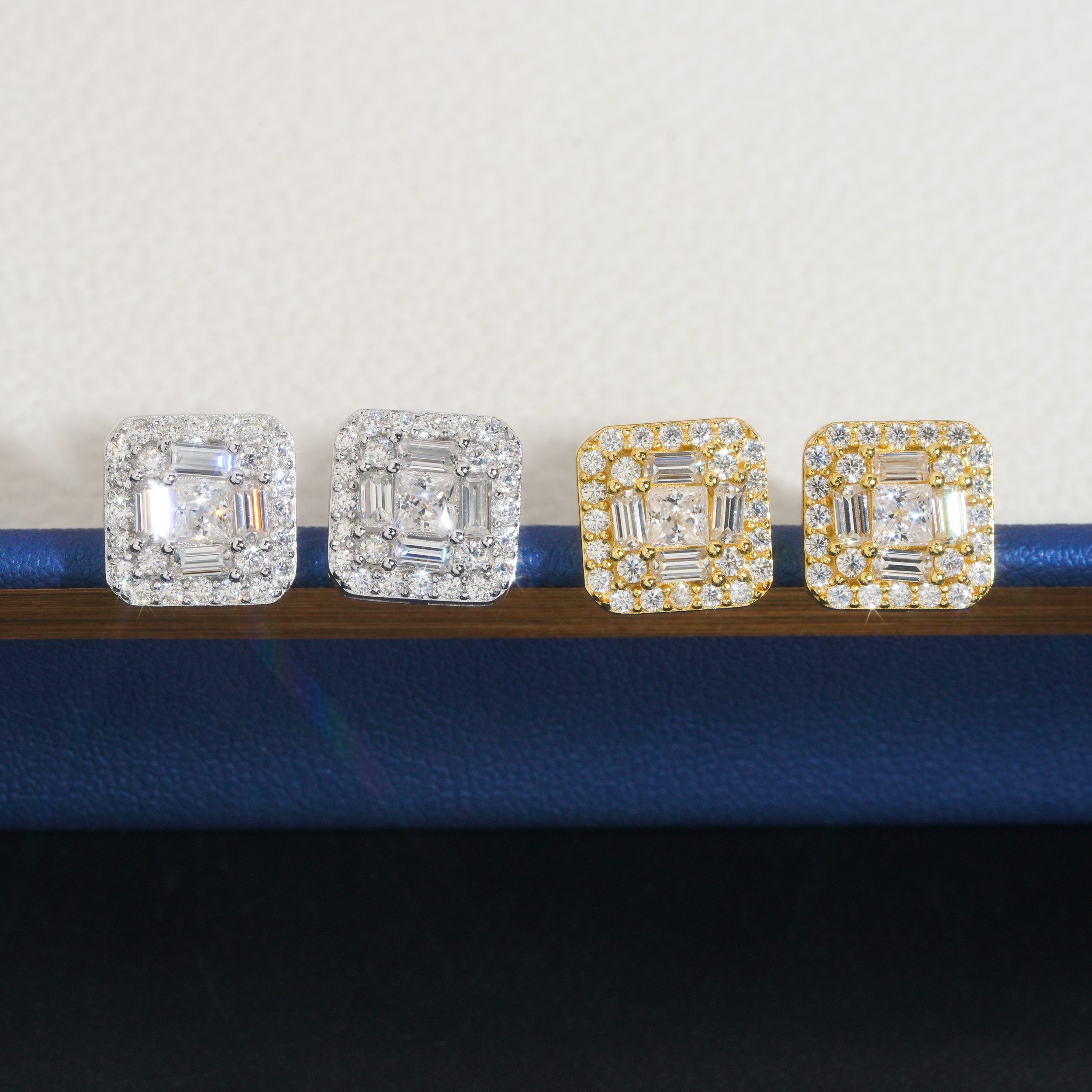 Prata sólida 925 hip hop vvs baguette mix redondo moissanite masculino studs