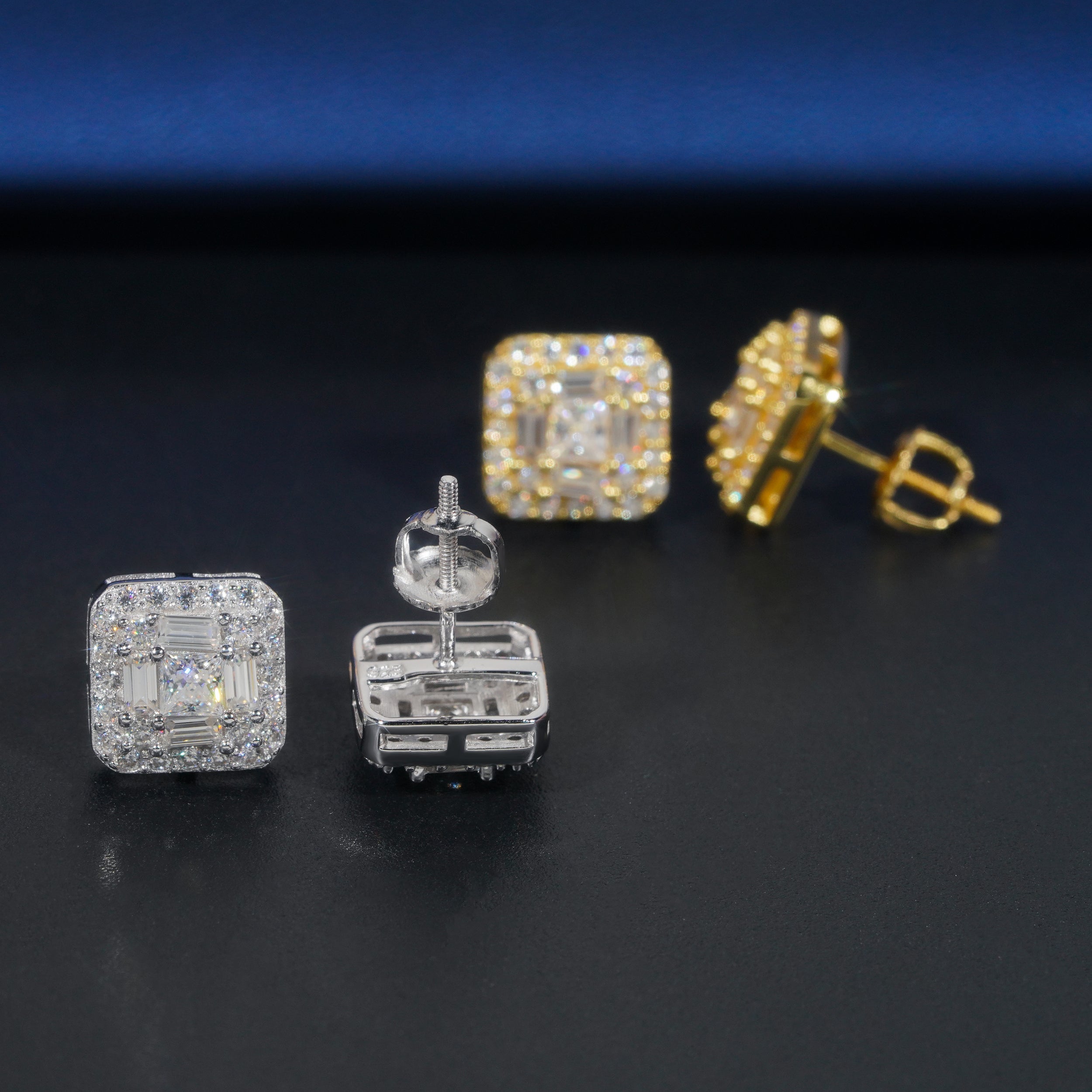 Prata sólida 925 hip hop vvs baguette mix redondo moissanite masculino studs