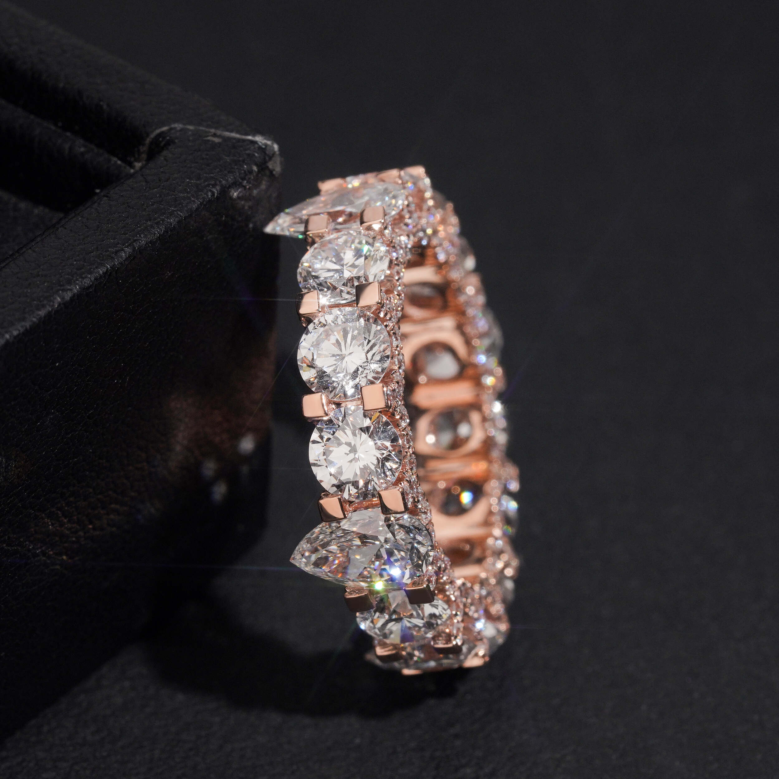 10K Rose Gold VVS Lab Diamond Ring Band Round Mix Pear Cut