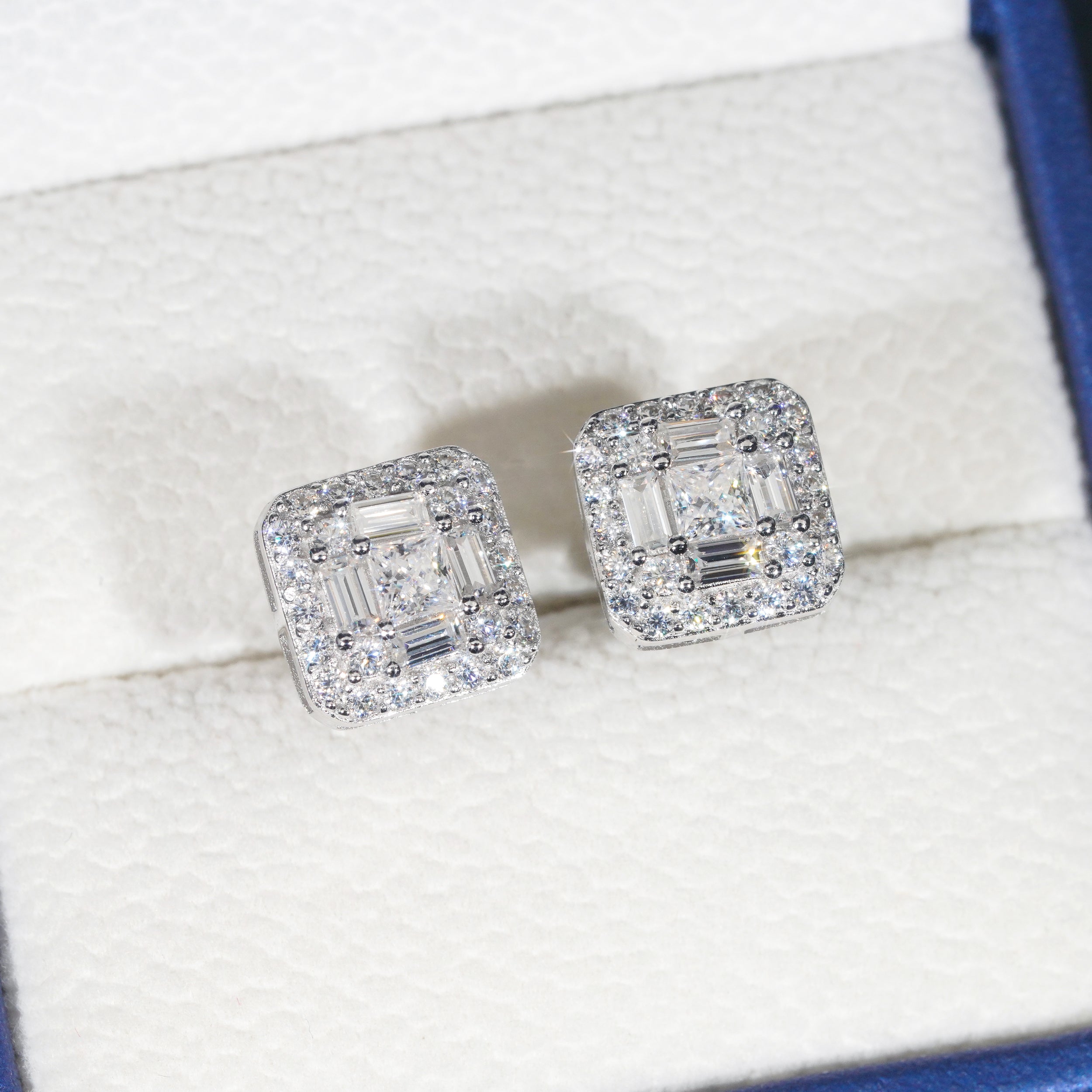 Prata sólida 925 hip hop vvs baguette mix redondo moissanite masculino studs