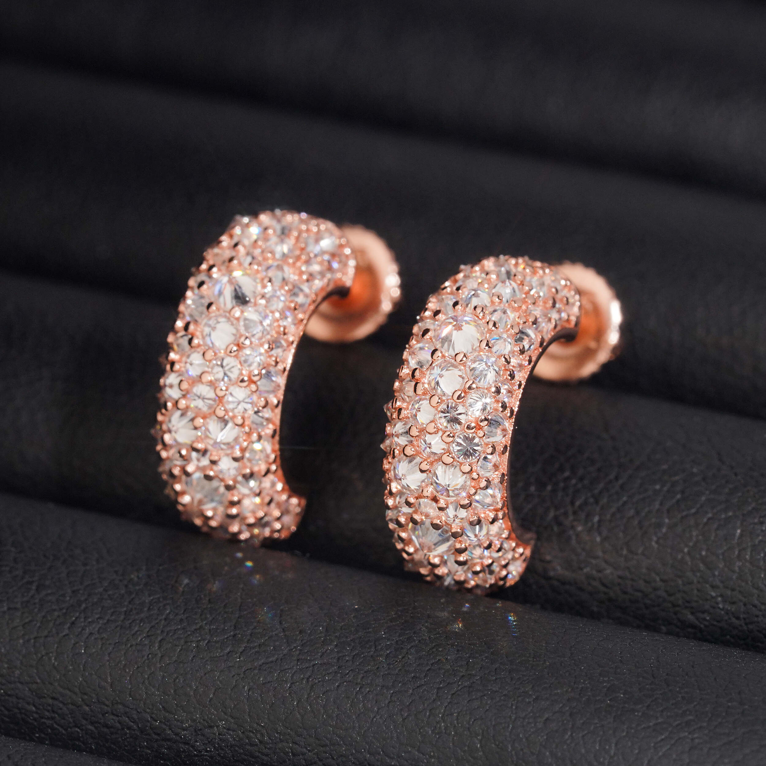 Mosaic Setting Moissanite Diamond Hoop Earrings