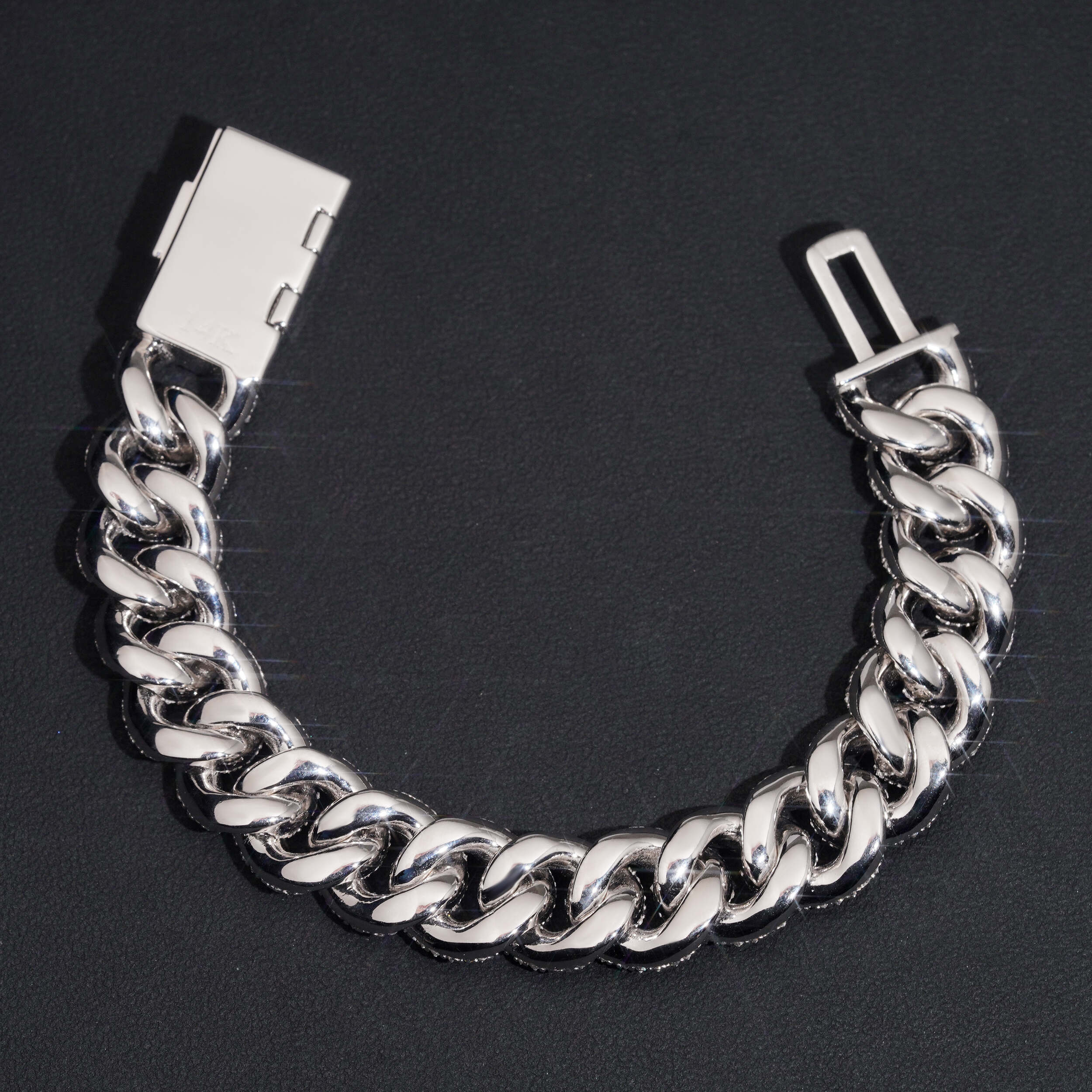 15MM Mosaic Setting Inverted Design Cuban Link Bracelet Solid Silver