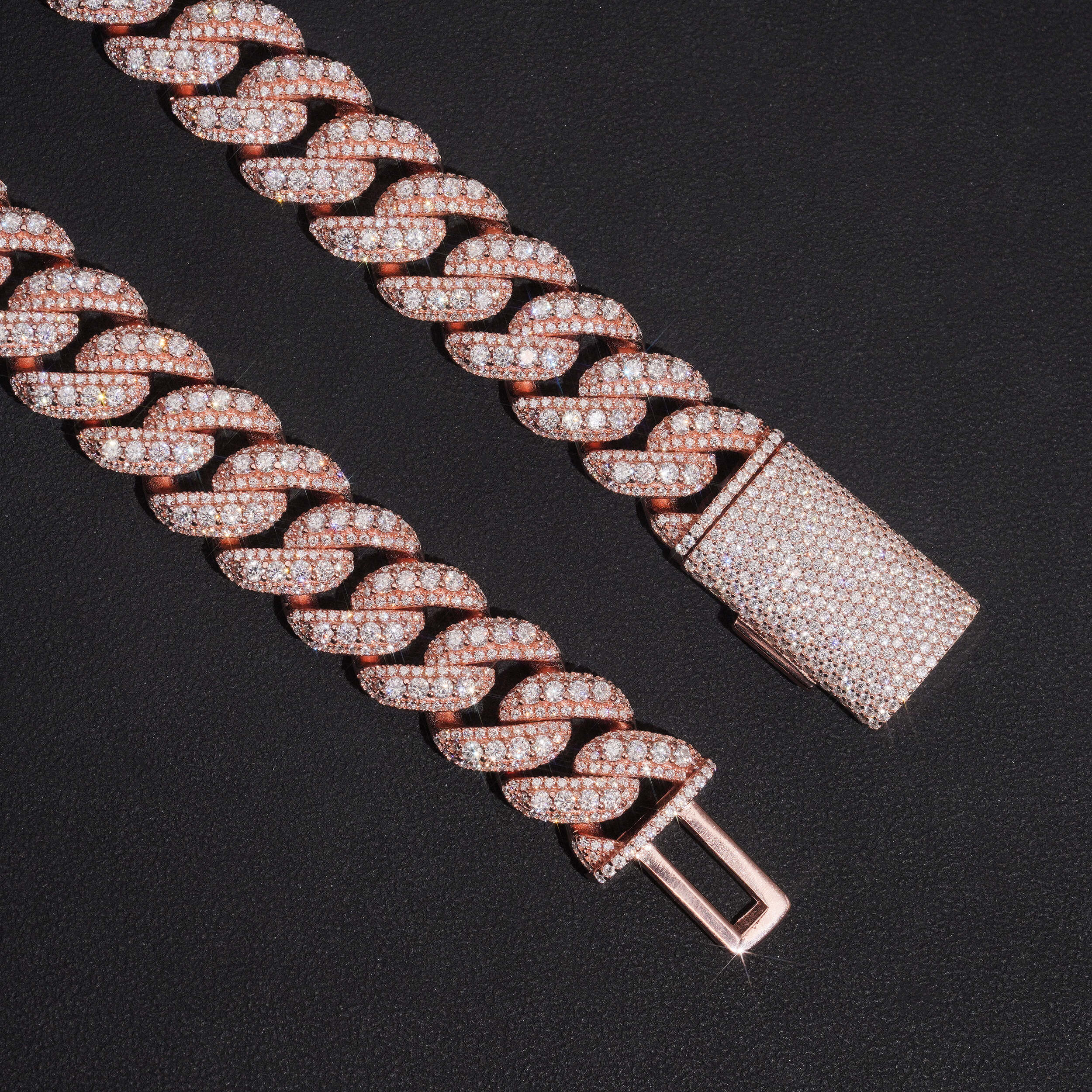 13MM Rose Gold Raised Stone Cuban VVS Moissanite