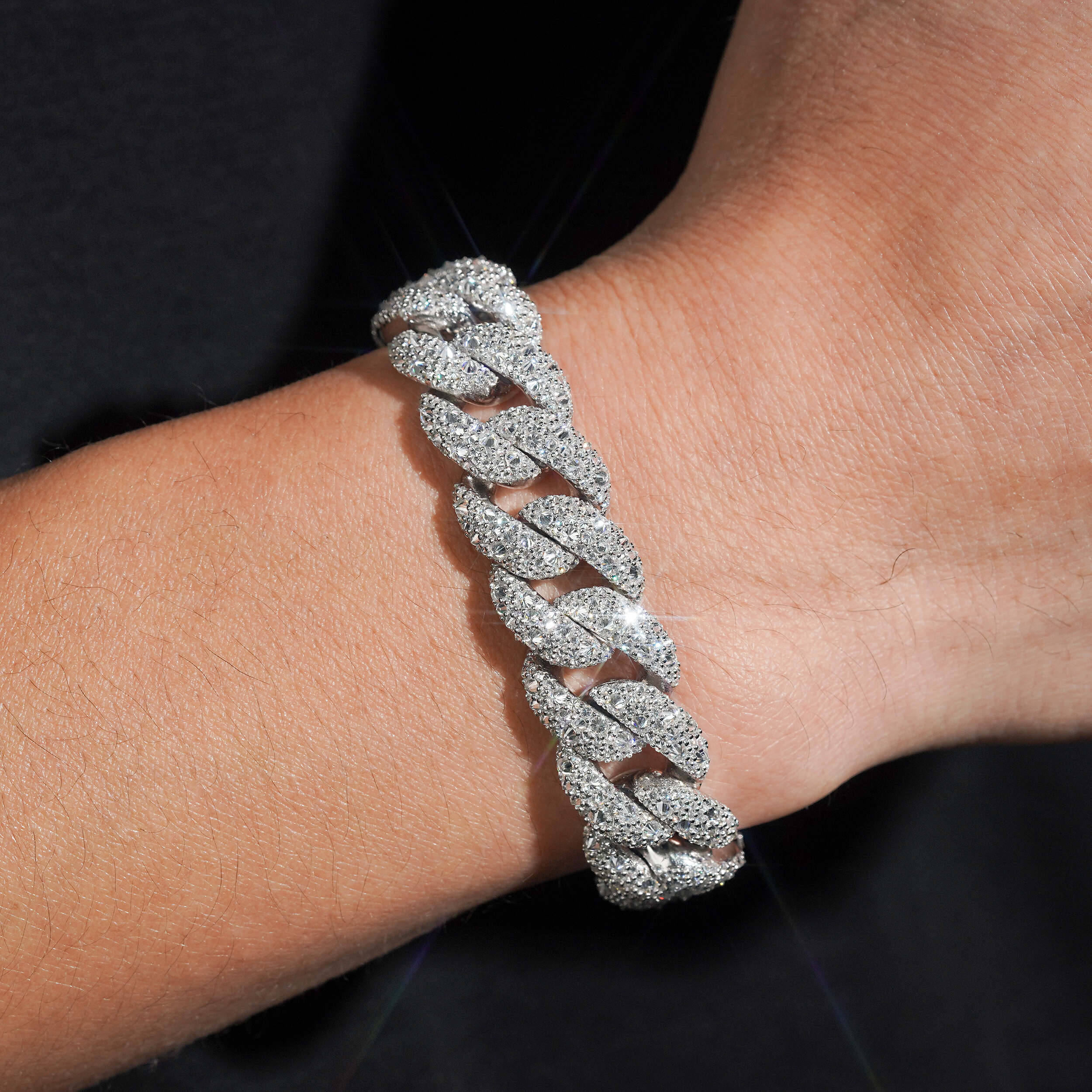 15MM Mosaic Setting Inverted Design Cuban Link Bracelet Solid Silver