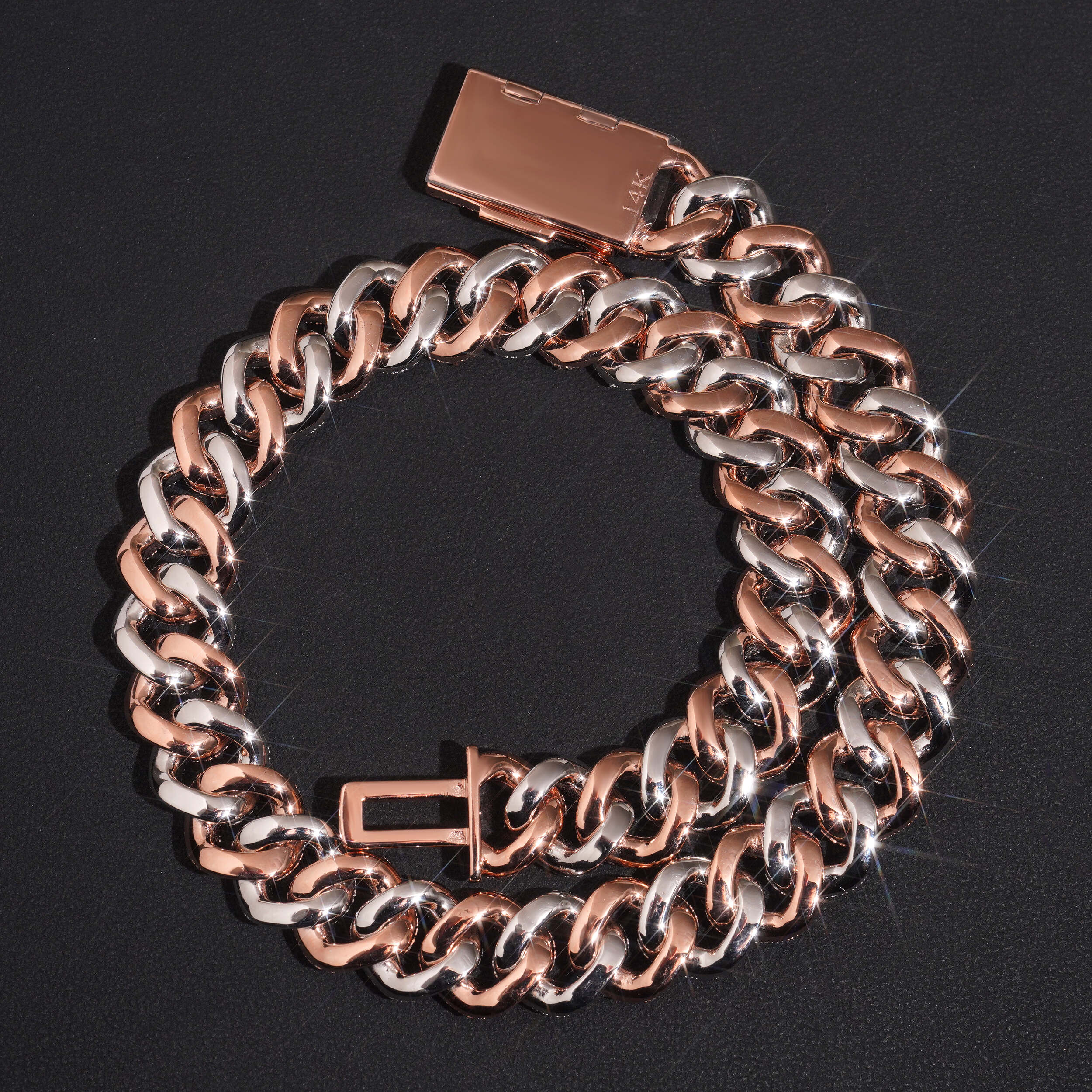 20MM Iced Out Diamond Tow-Tone Cuban Link Chain 14K Gold