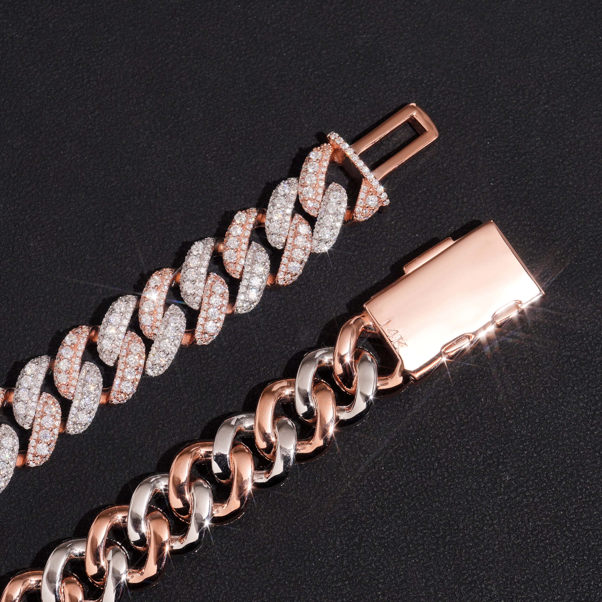20MM Iced Out Diamond Tow-Tone Cuban Link Chain 14K Gold