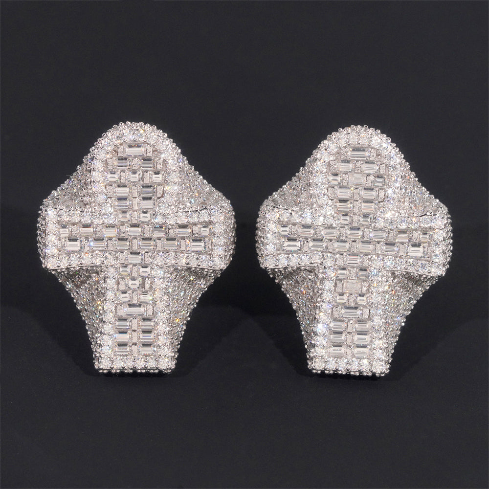 925 Sterling Silver Men Hip Hop Jewelry VVS Moissanite Iced Out Cross Ring