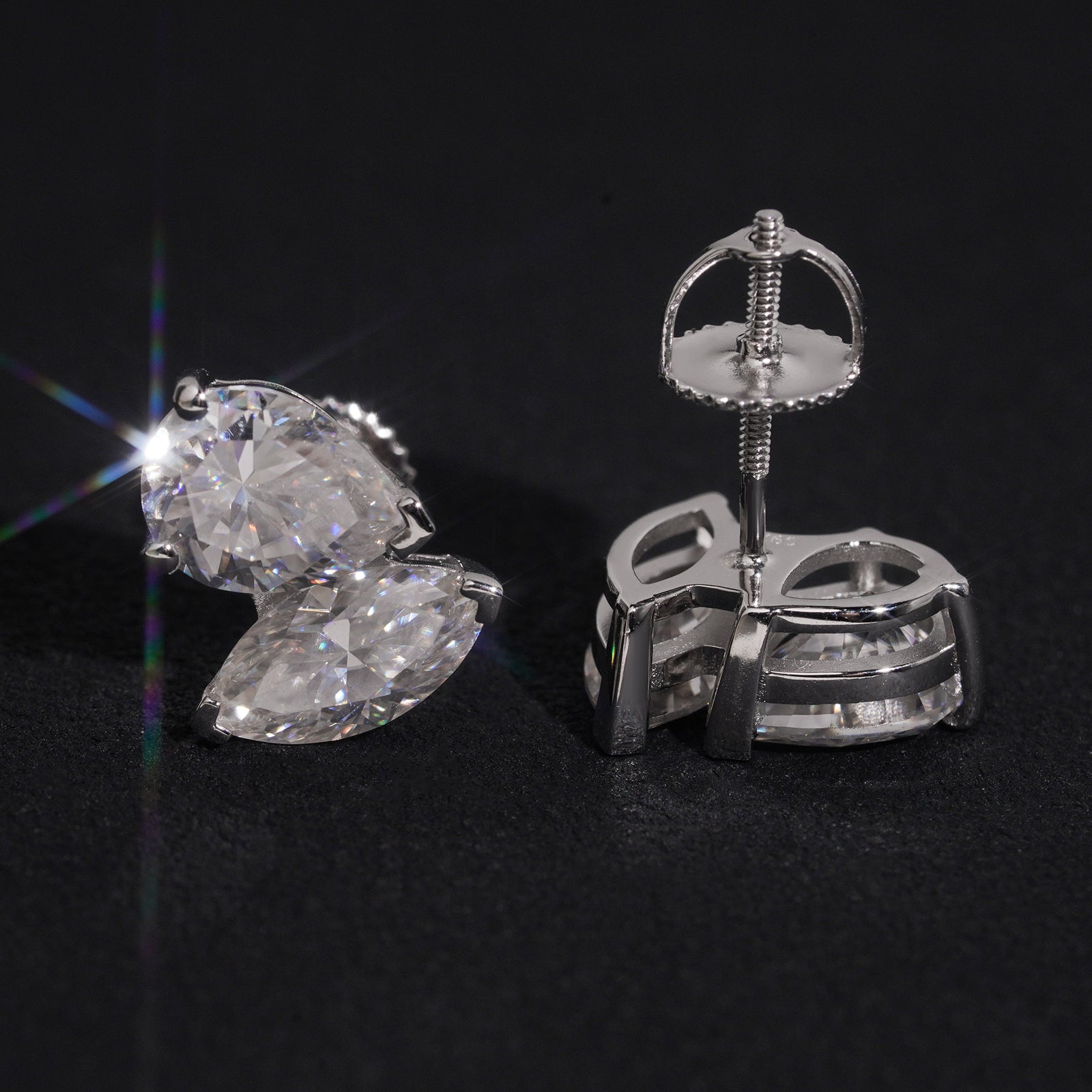 Two Stone Stud Earrings Moissanite Diamond For Men