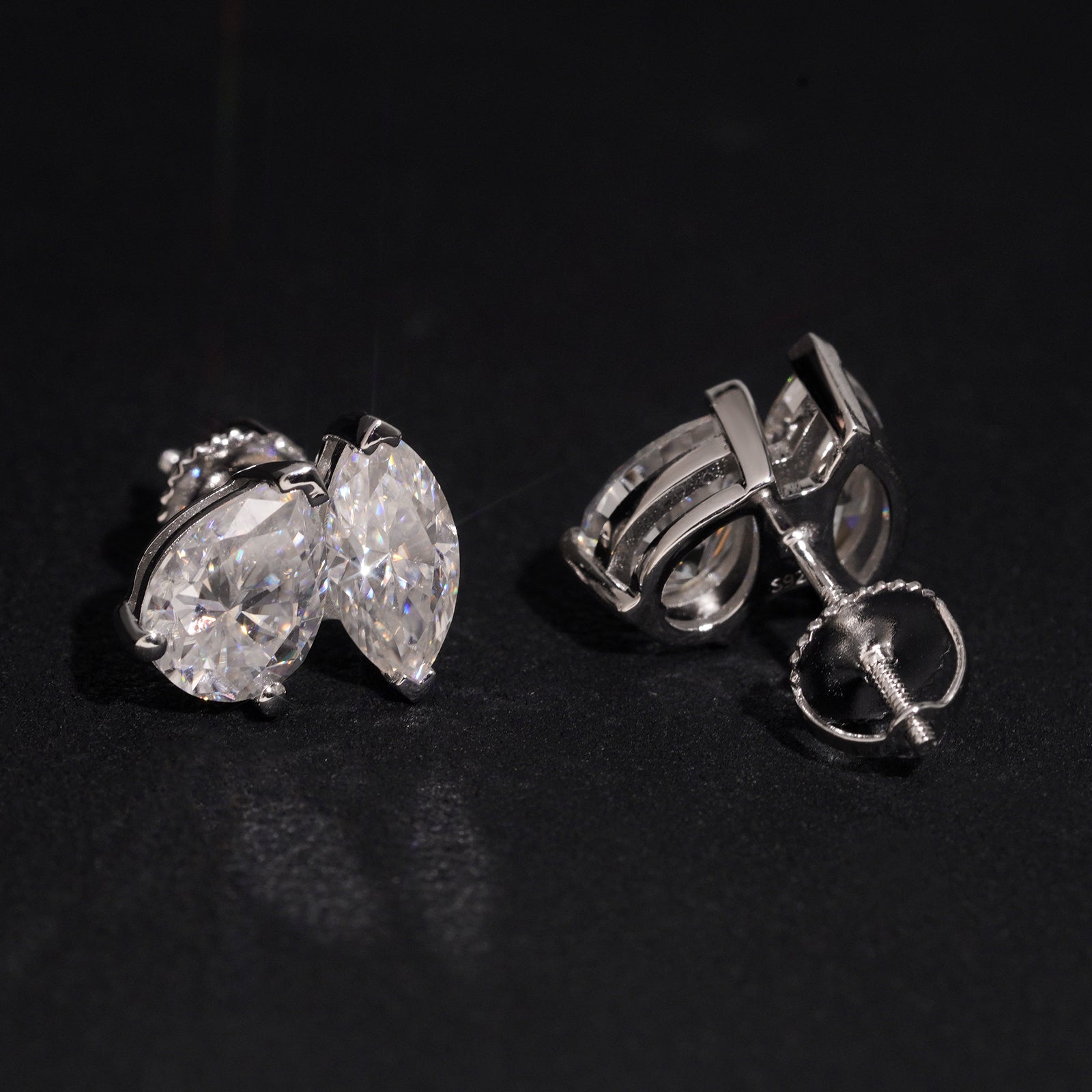 Two Stone Stud Earrings Moissanite Diamond For Men