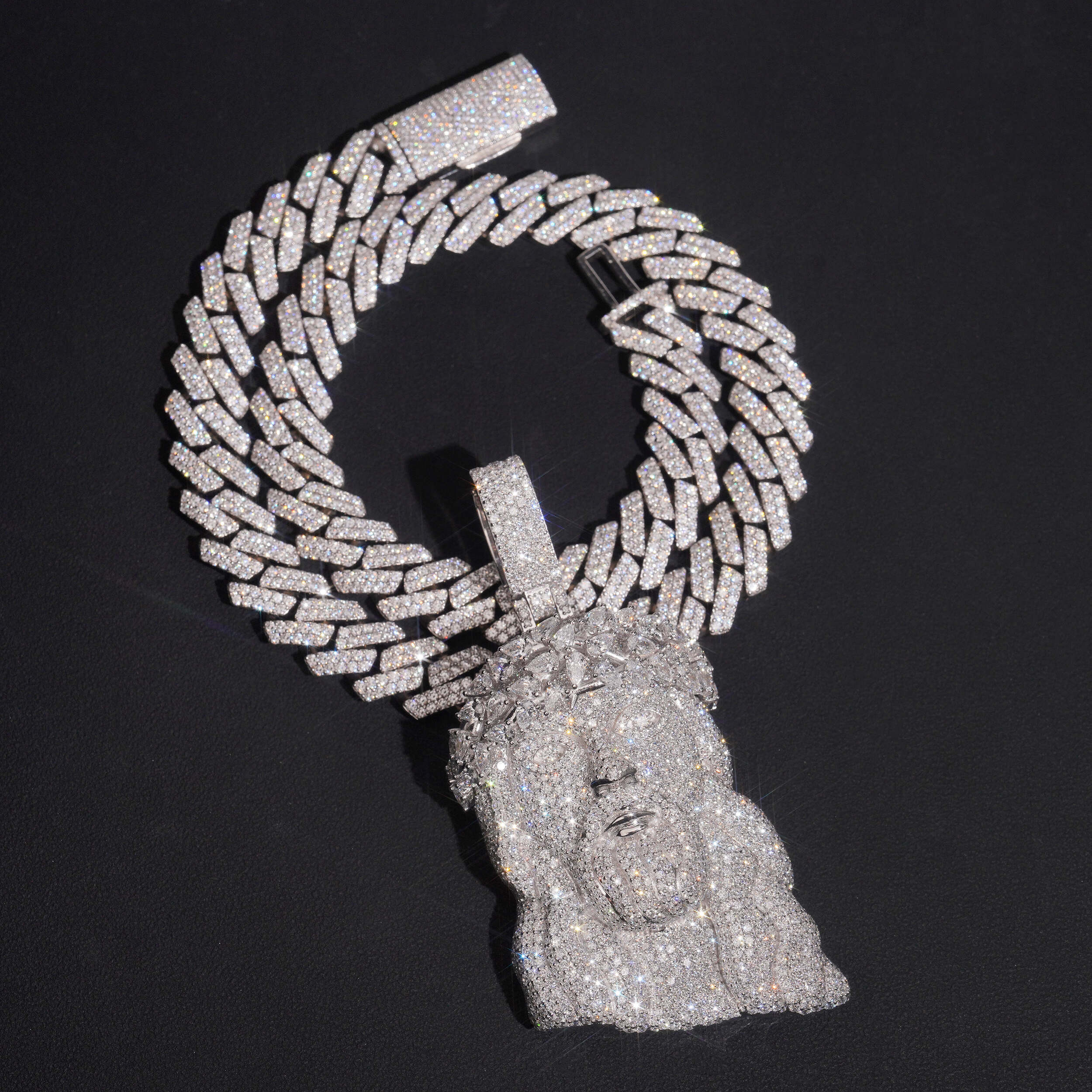 3Inch Tall VVS Lab Grown Diamond Jesus Pendant Solid Silver