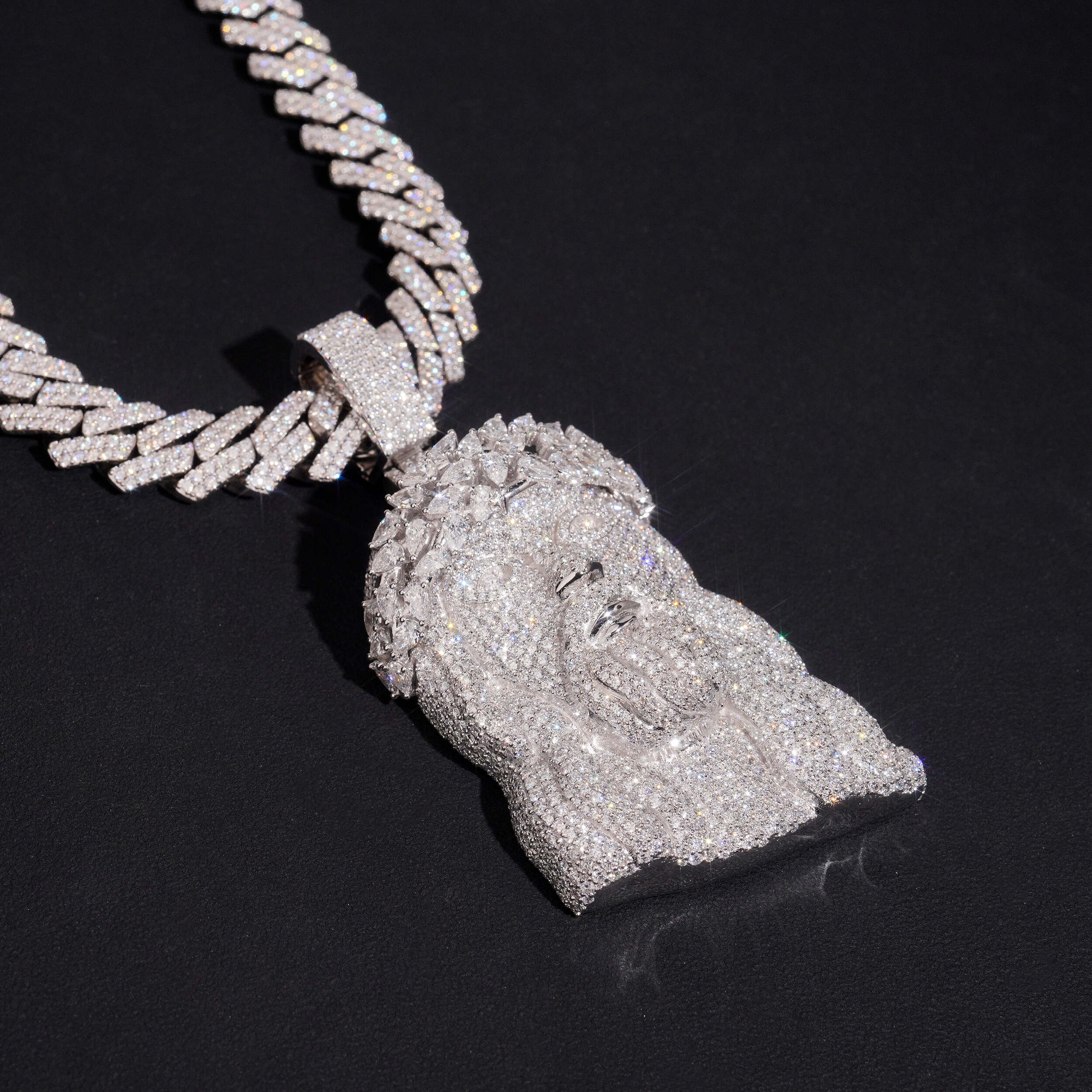 3Inch Tall VVS Lab Grown Diamond Jesus Pendant Solid Silver