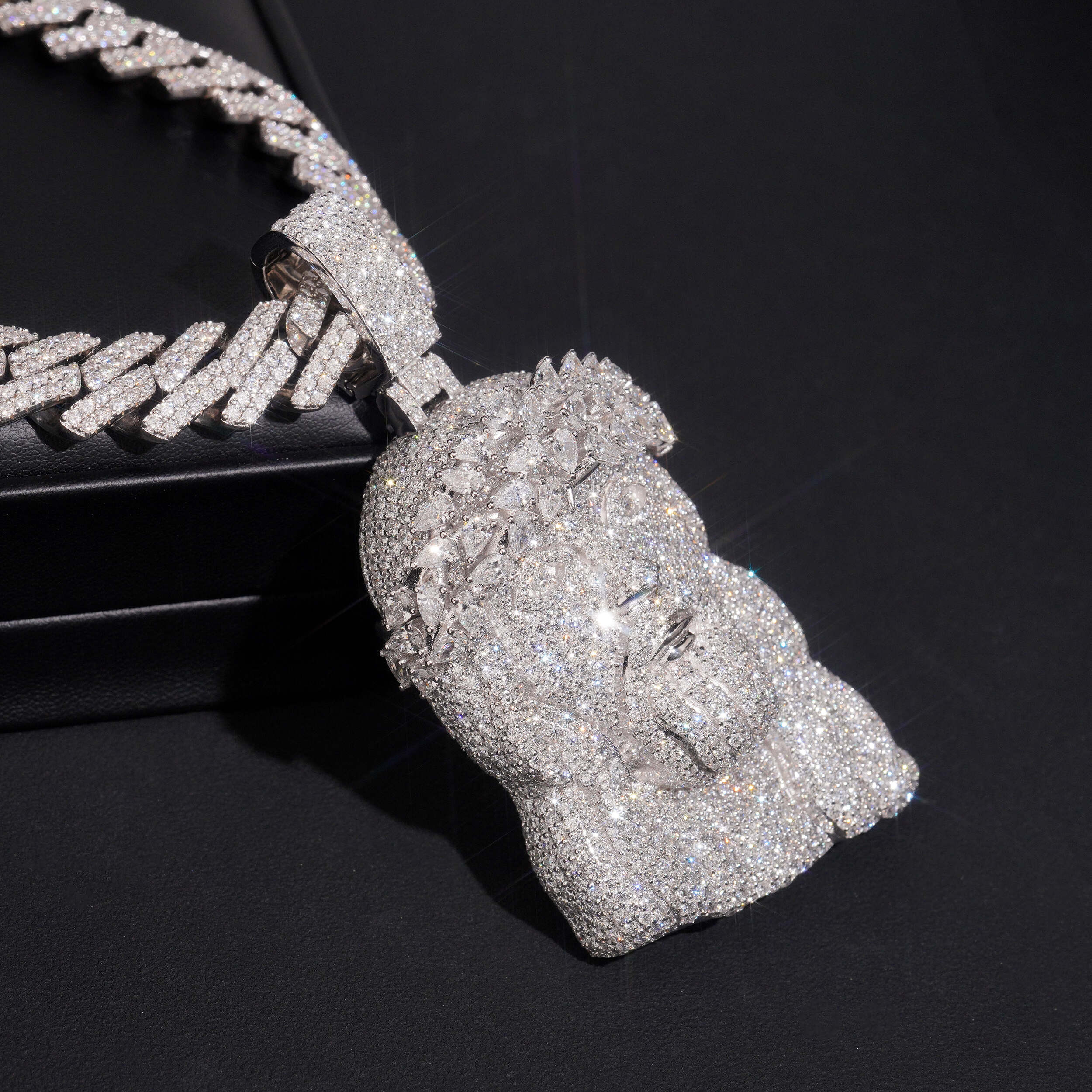 3Inch Tall VVS Lab Grown Diamond Jesus Pendant Solid Silver