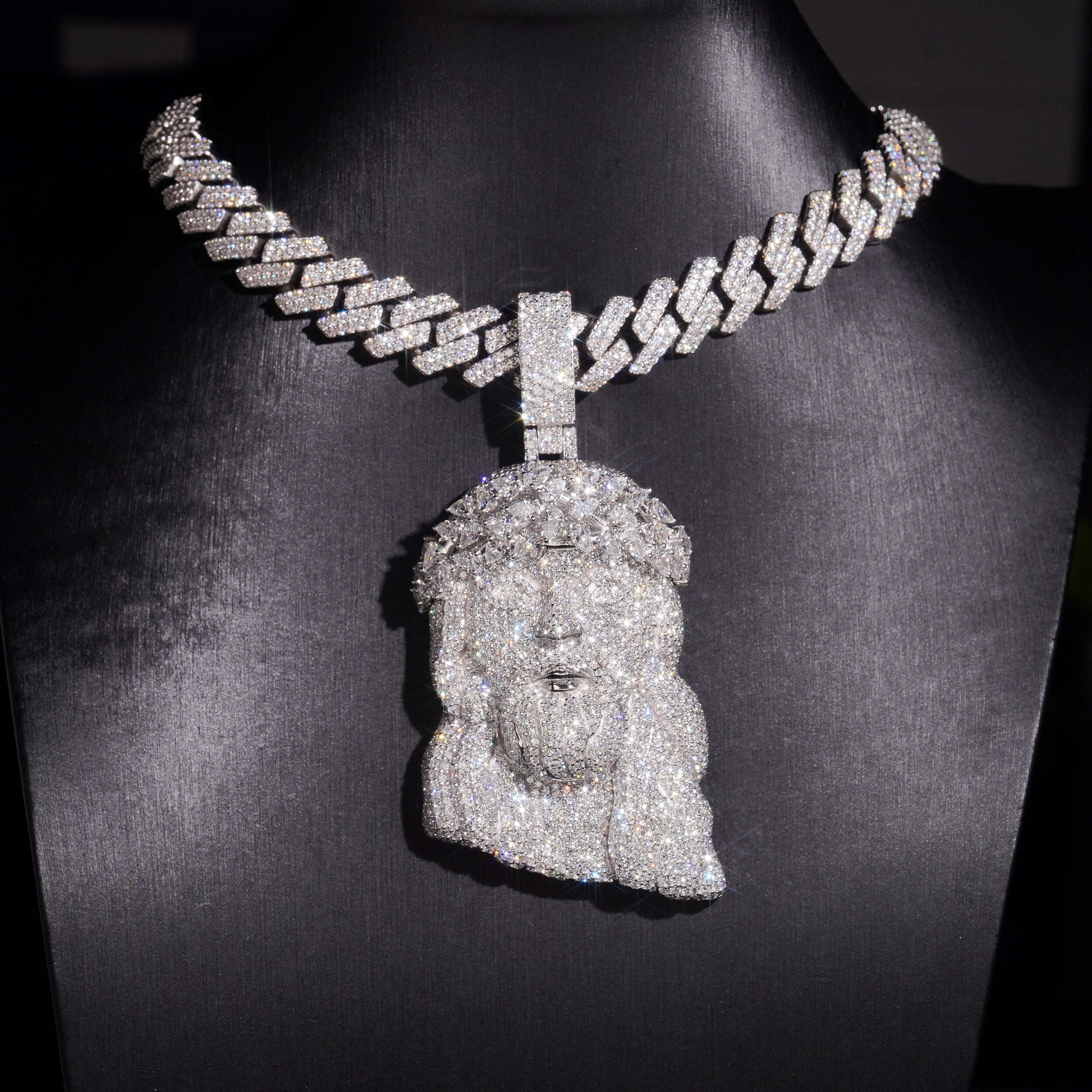 3Inch Tall VVS Lab Grown Diamond Jesus Pendant Solid Silver