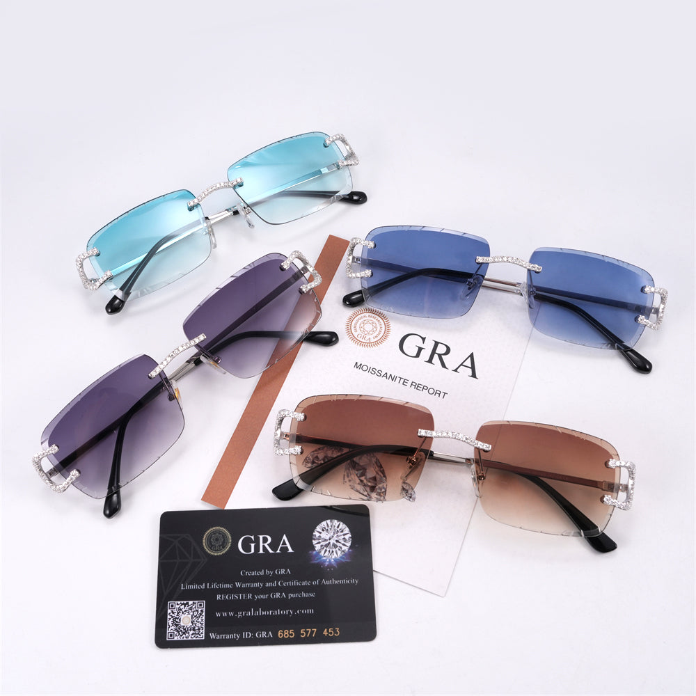 Moissanite Diamond Classic Sunglasses 14K Gold