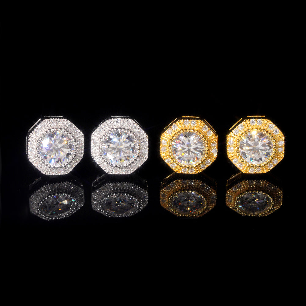 Fashion Design Iced Out 925 Silver VVS Moissanite Diamond Screw Back Stud Earrings