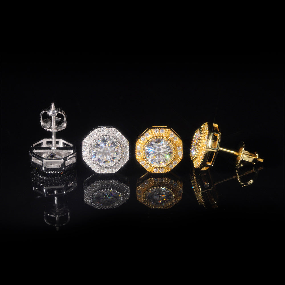 Fashion Design Iced Out 925 Silver VVS Moissanite Diamond Screw Back Stud Earrings
