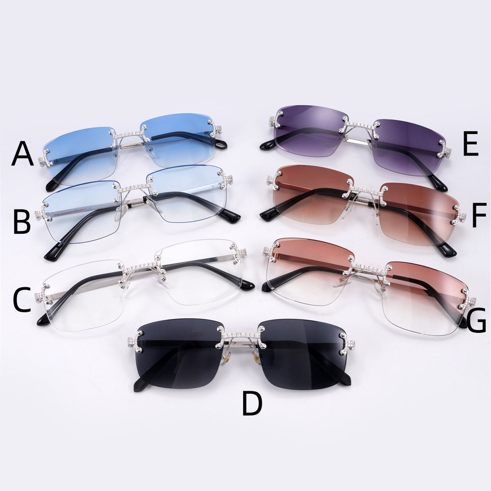 Moissanite Diamond Rimless Sunglasses 14K Gold