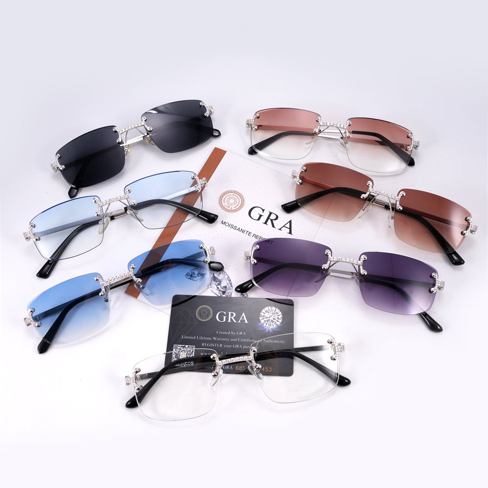 Moissanite Diamond Rimless Sunglasses 14K Gold