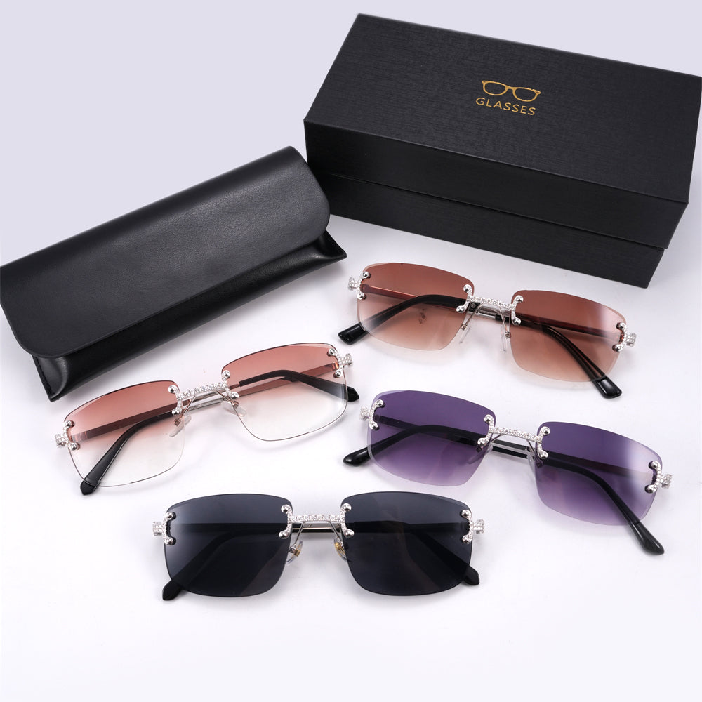 Moissanite Diamond Rimless Sunglasses 14K Gold