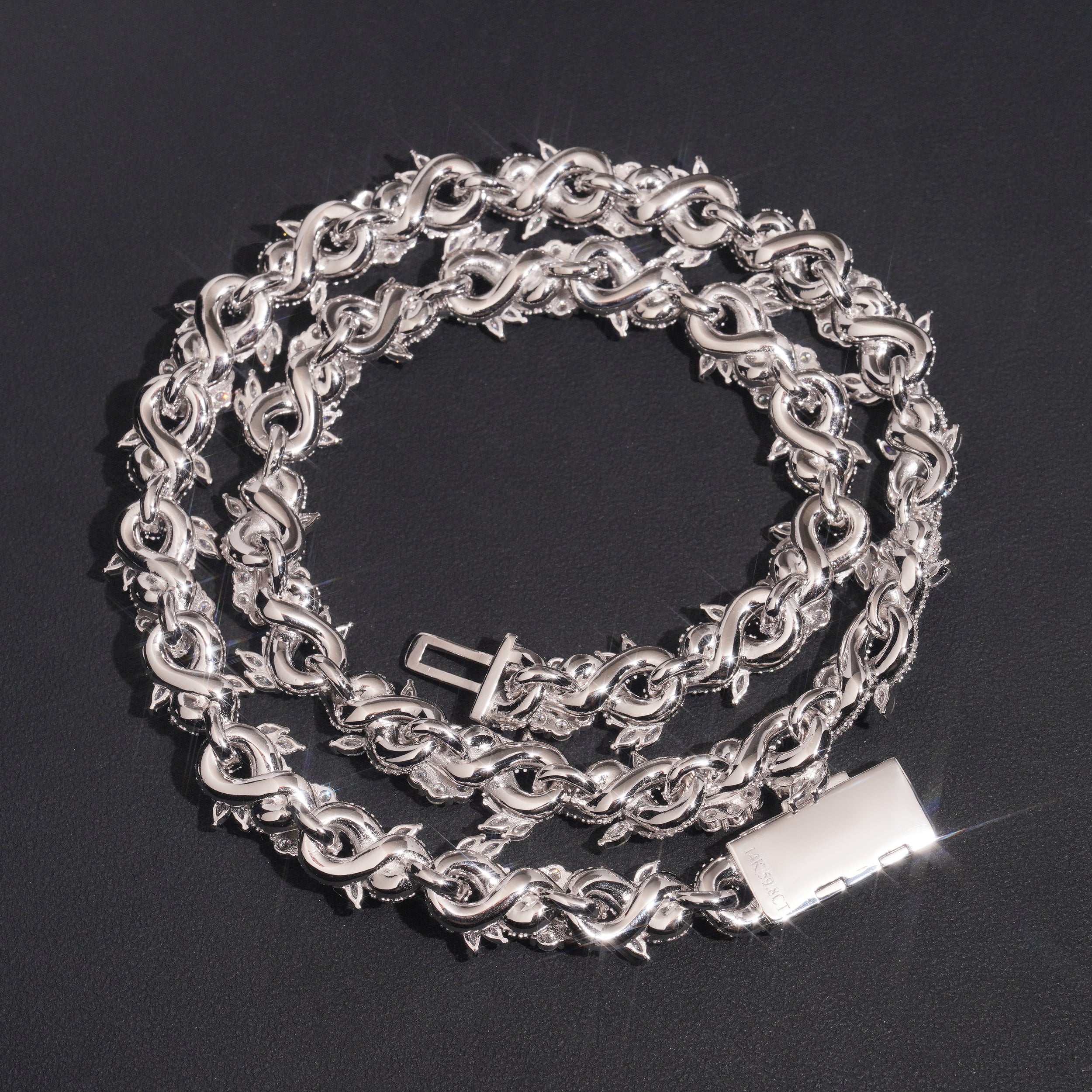 VVS Moissanite Diamond Iced Out 12MM Flower Link Infinity Chain Necklace