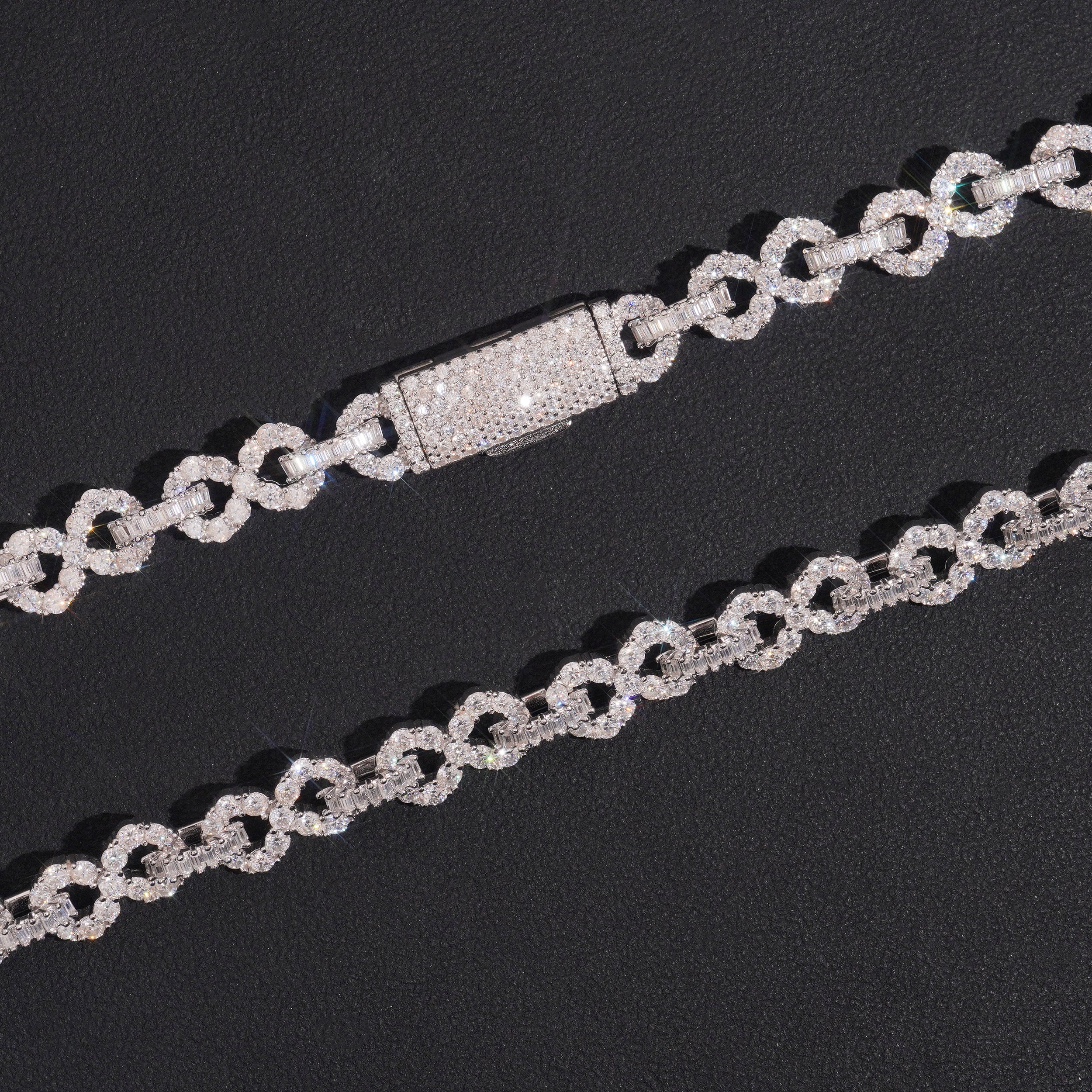 Solid Silver 8MM Moissanite Diamond Infinity Link Chain Necklace
