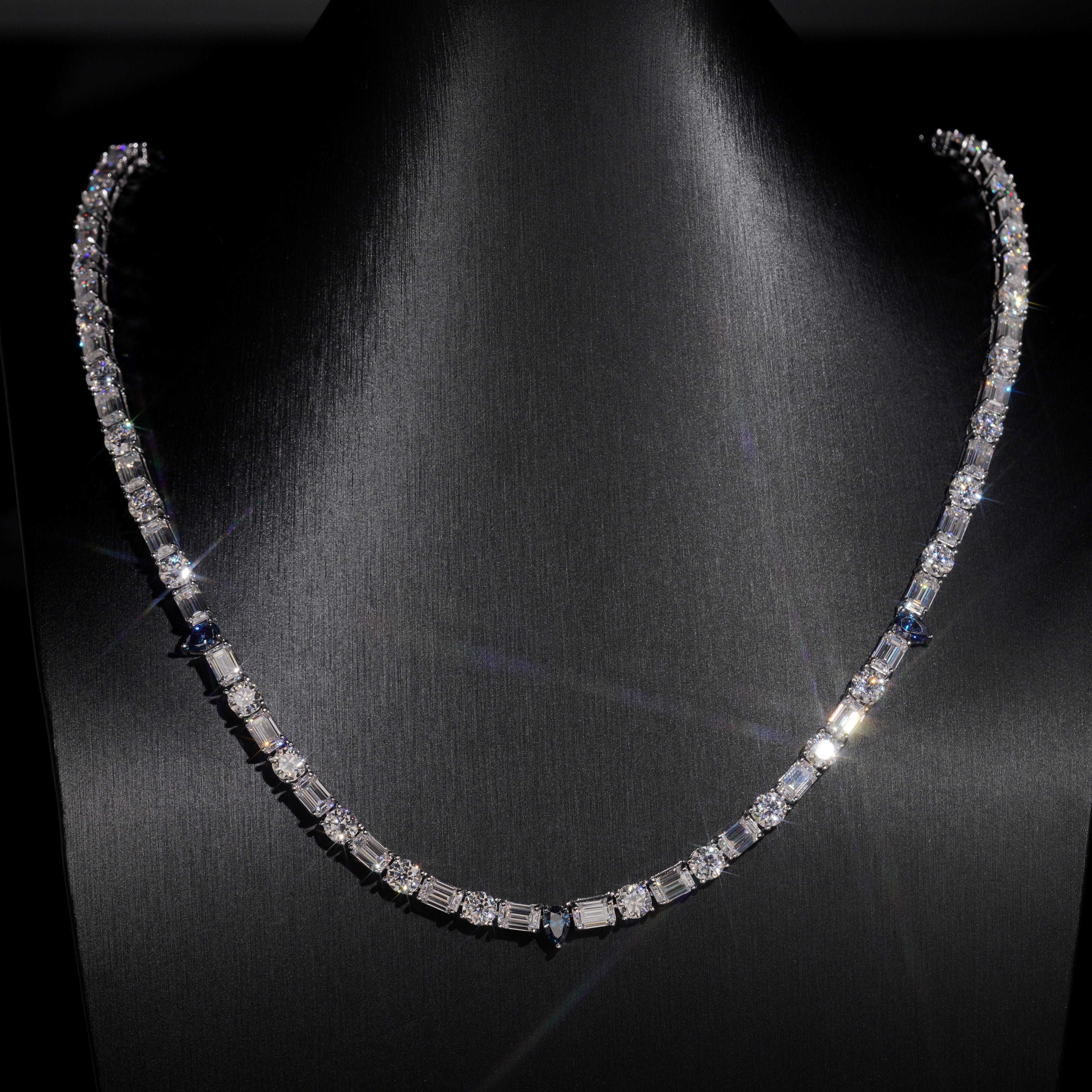 5MM Round Mix Emerald Moissanite Diamond Tennis Chain Necklace