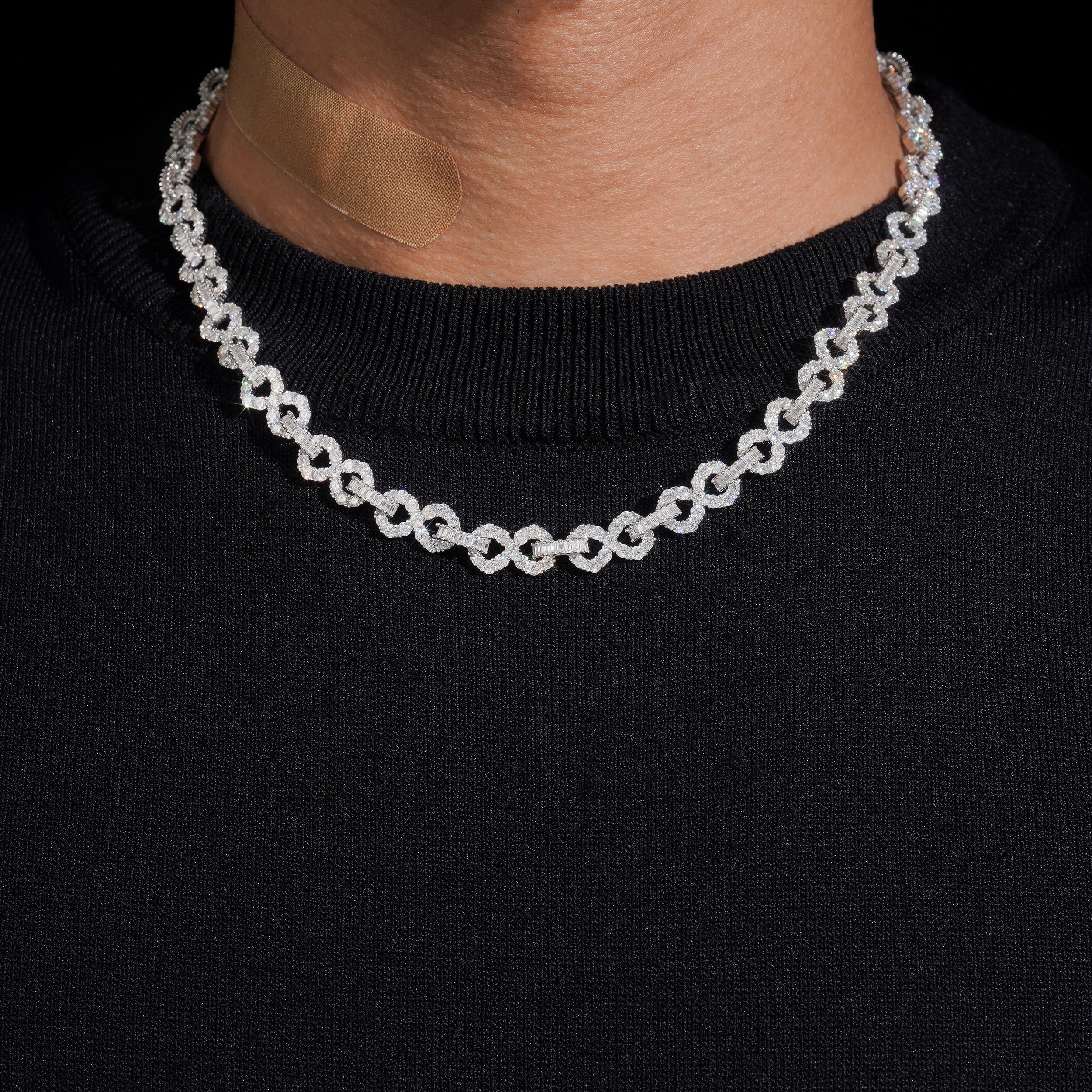 Solid Silver 8MM Moissanite Diamond Infinity Link Chain Necklace