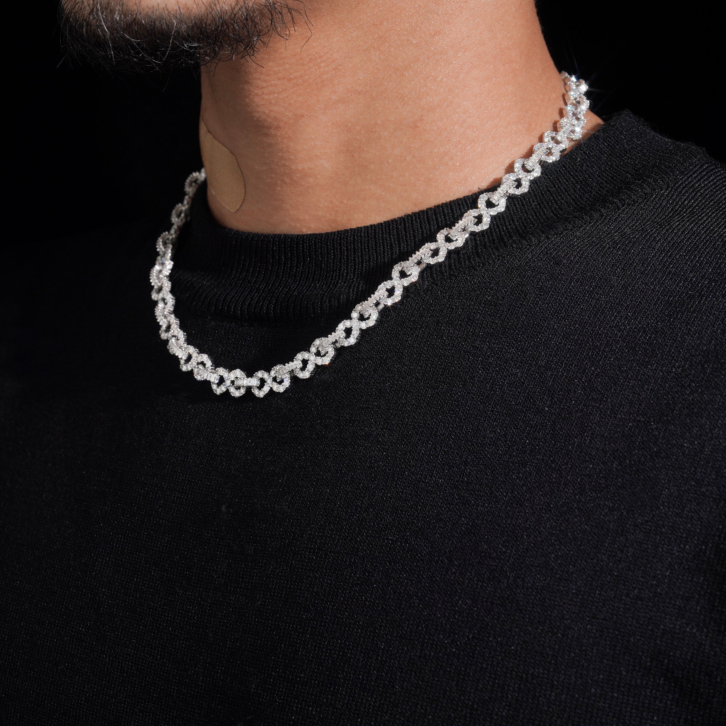 Solid Silver 8MM Moissanite Diamond Infinity Link Chain Necklace
