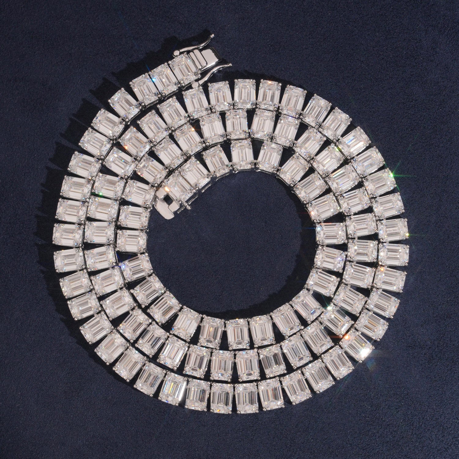 925 Silver Baguette Cut VVS Moissanite Diamond Tennis Chain Necklace