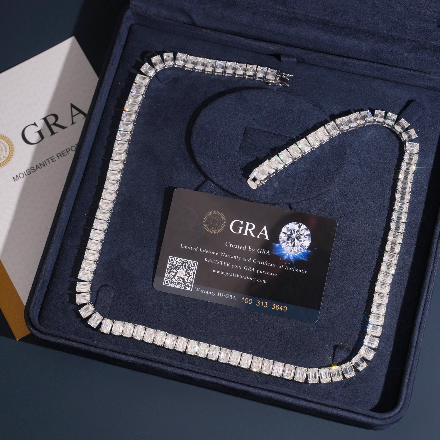 925 Silver Baguette Cut VVS Moissanite Diamond Tennis Chain Necklace