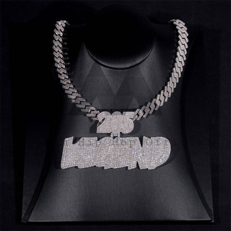 Width Solid Silver Custom Moissanite Diamond Name Pendant