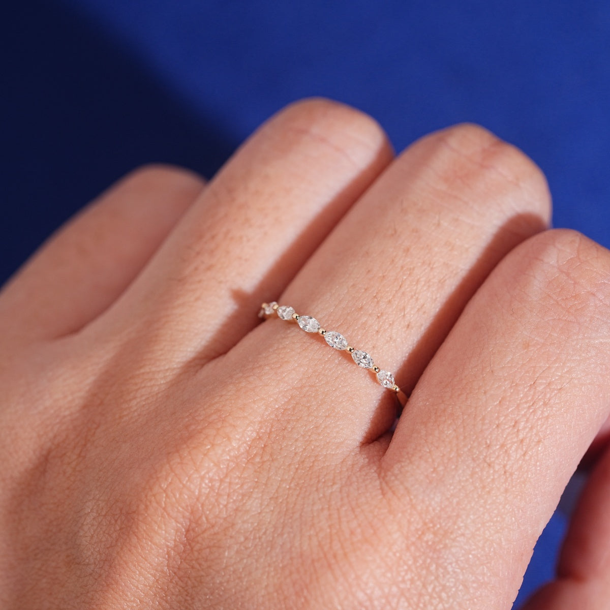 10K Yellow Gold Marquise Cut Lab Grown Diamond Eternity Ring Band