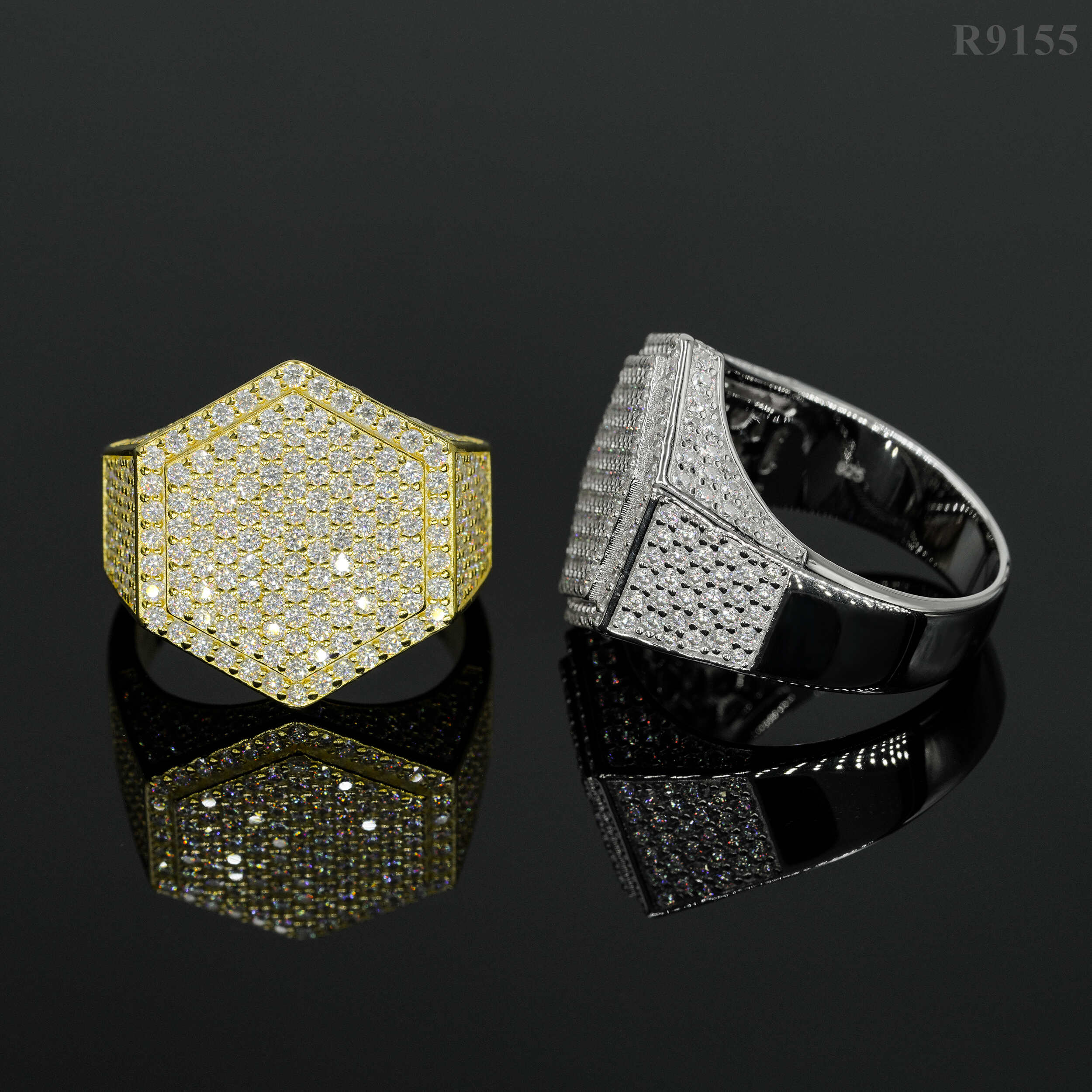 Solid Silver VVS Moissanite Diamond Ring Men's Iced Out Hip Hop Jewelry