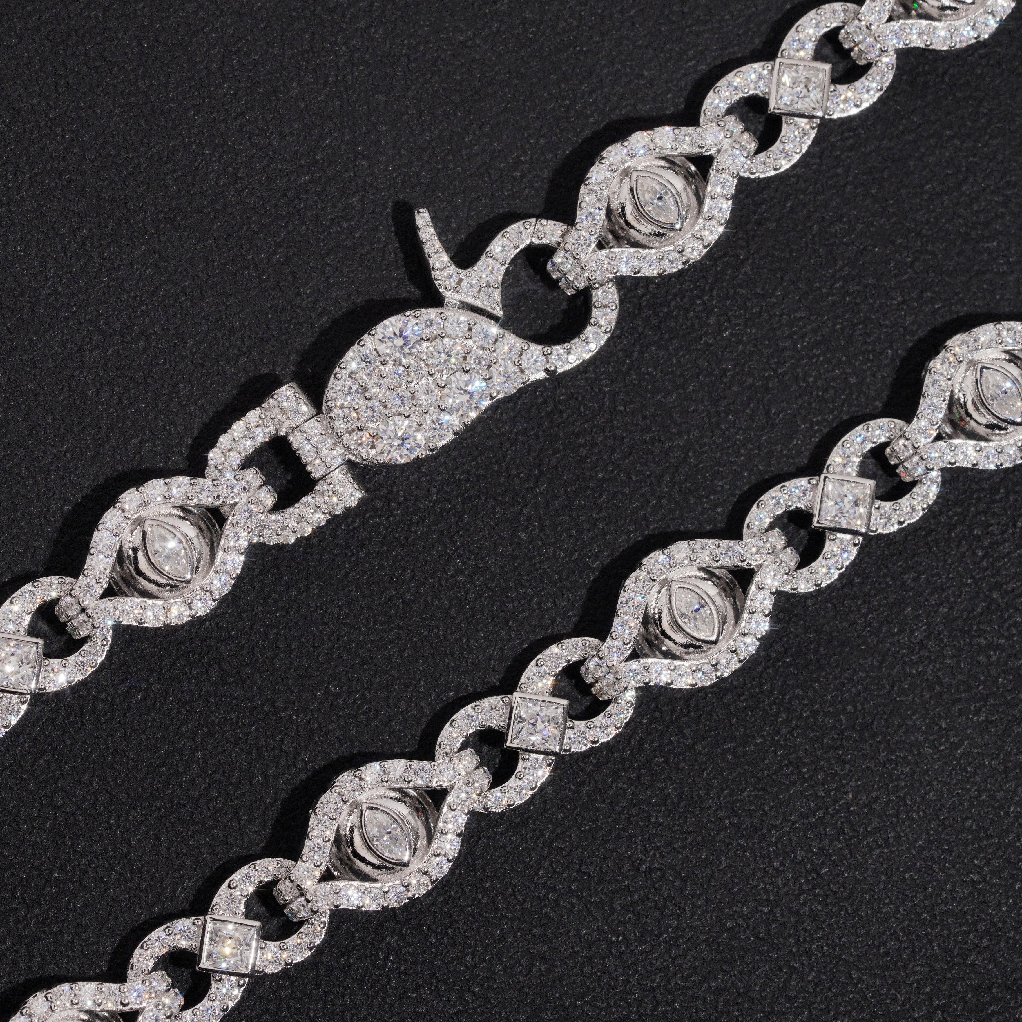 10MM Evil Eye Infinity Link Chain Necklace Moissanite Diamond
