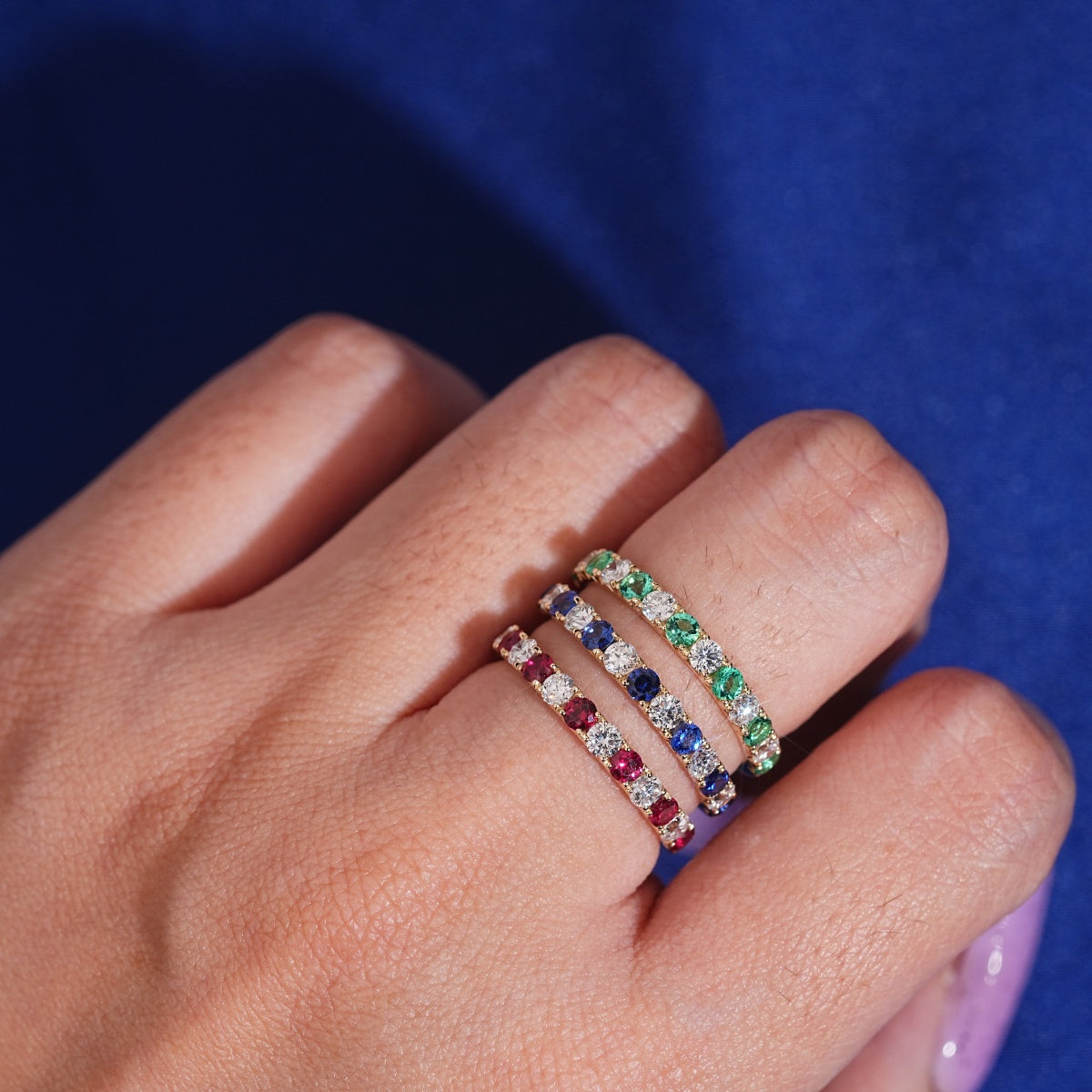 10K Yellow Gold Lab Diamond Mix Lab Gemstone Ring Band For Women