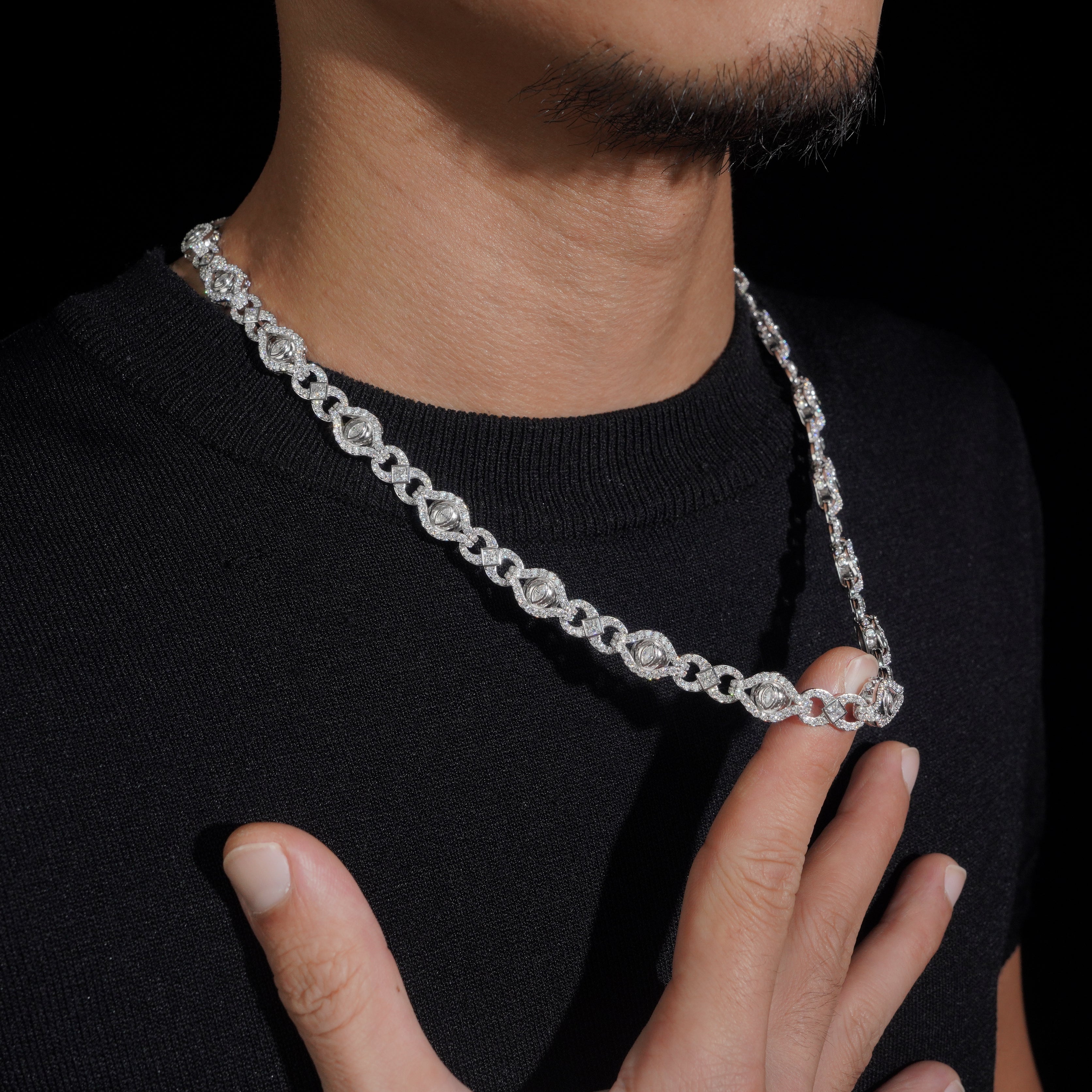 10MM Evil Eye Infinity Link Chain Necklace Moissanite Diamond