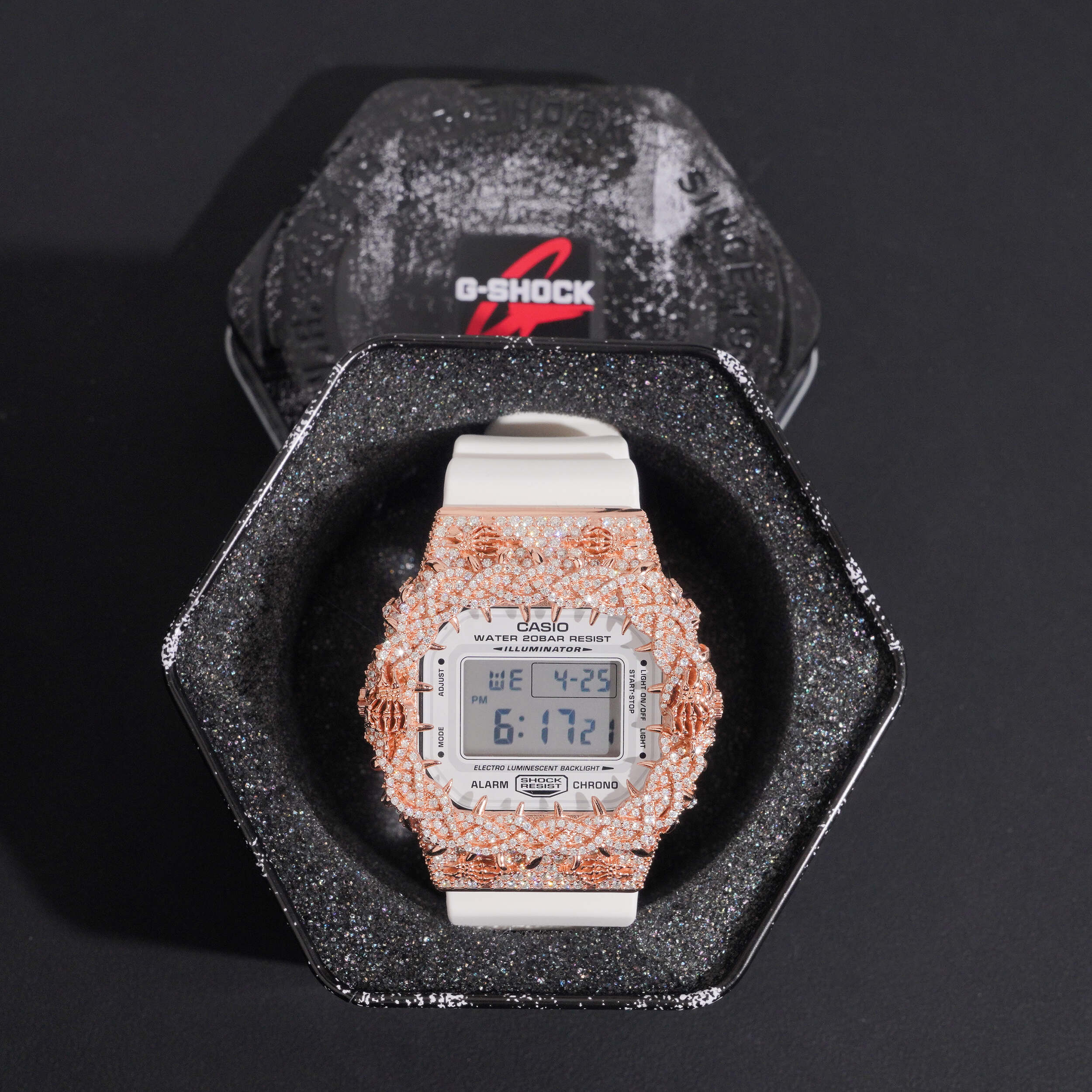 DW5600 G Shock Iced Out Watch With Skull Logo Moissanite Diamond